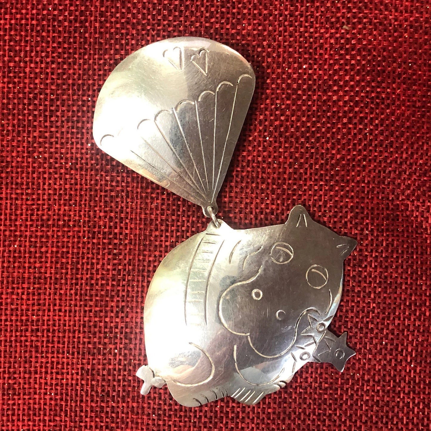 Unique Hippo And Balloon Mexico Silver Taxco 925 Brooch - Vintage
