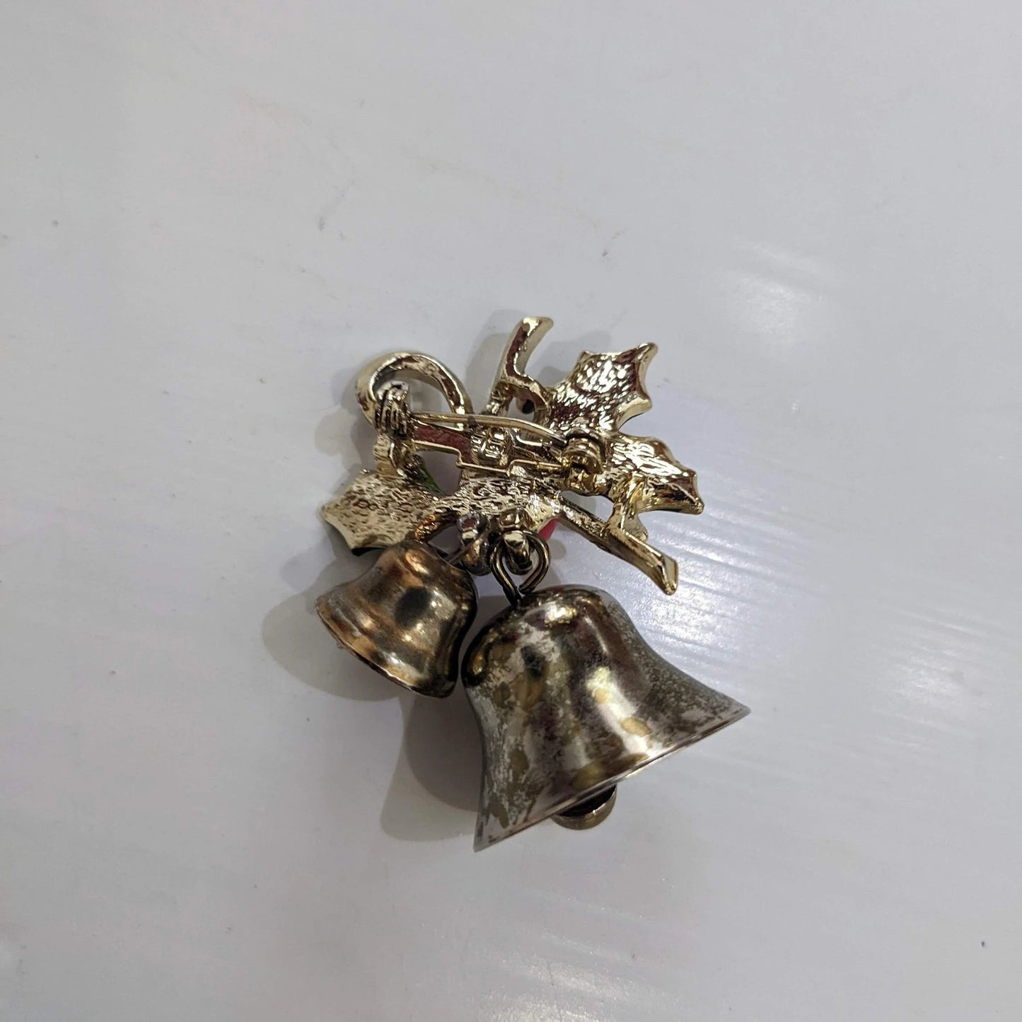 Christmas Bell With Holly on Top Brooch - Vintage Christmas Pin