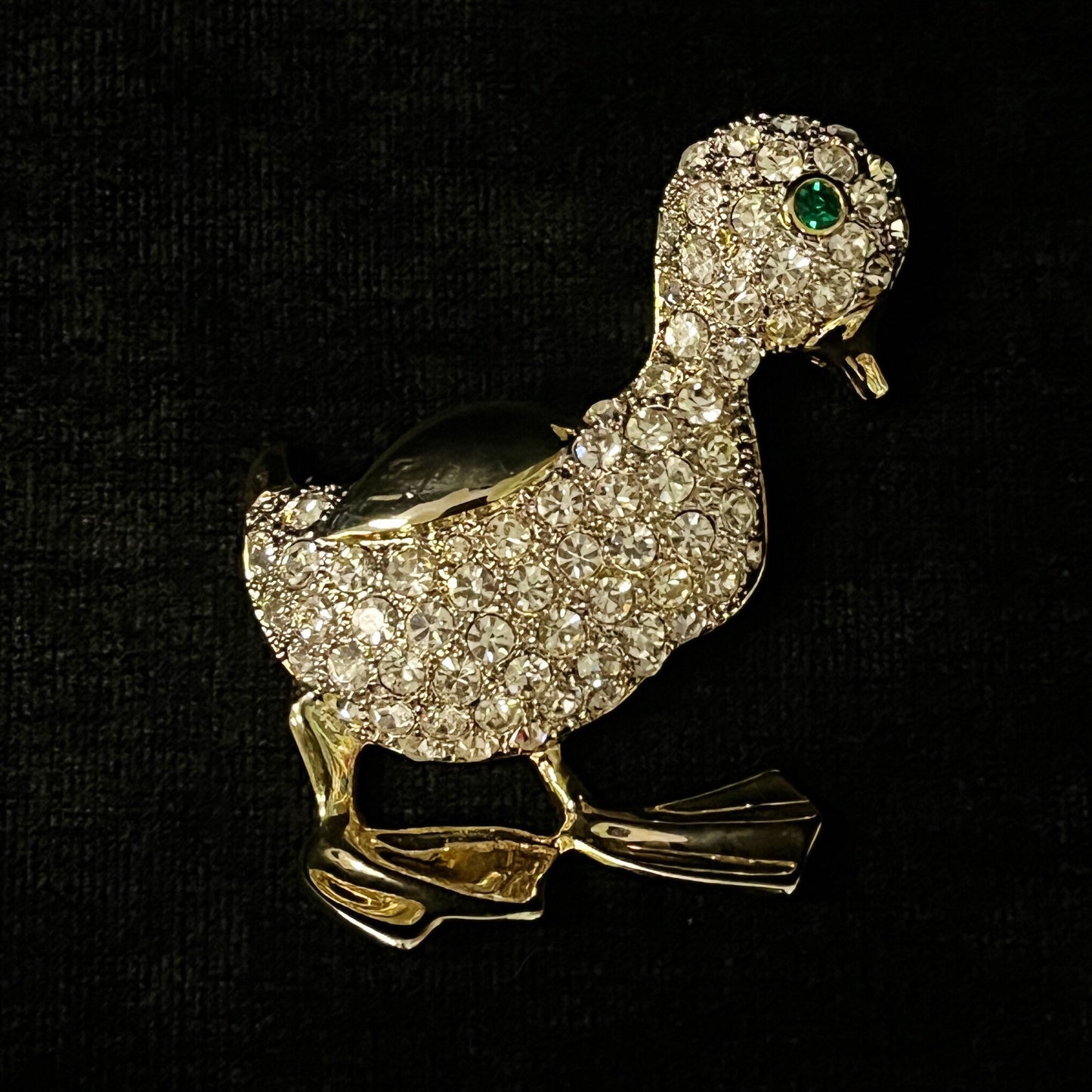 Swarovski Crystal Encrusted Duckling Pin/Brooch With Emerald Green Eye