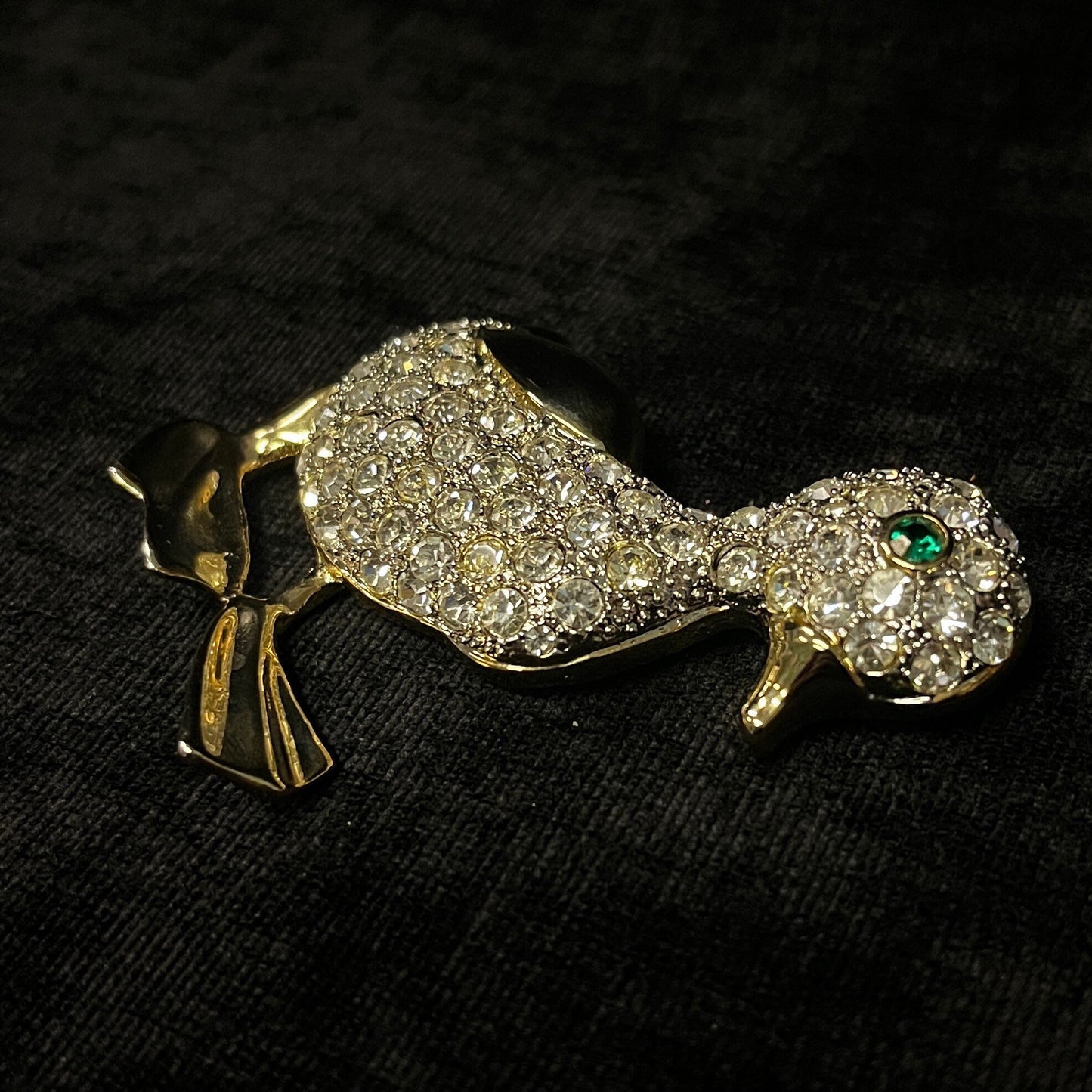 Swarovski Crystal Encrusted Duckling Pin/Brooch With Emerald Green Eye