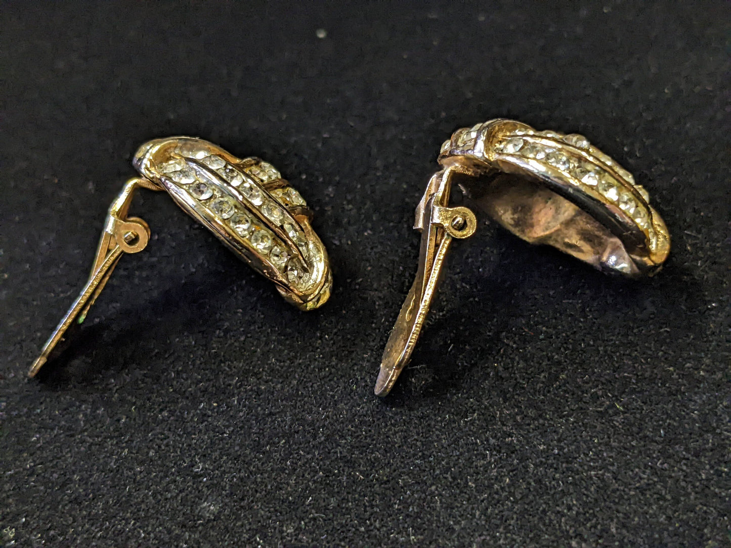 Wedding Ready! Dazzling Gold Circle Tied Knot Clip on Earrings With Crystals - Vintage