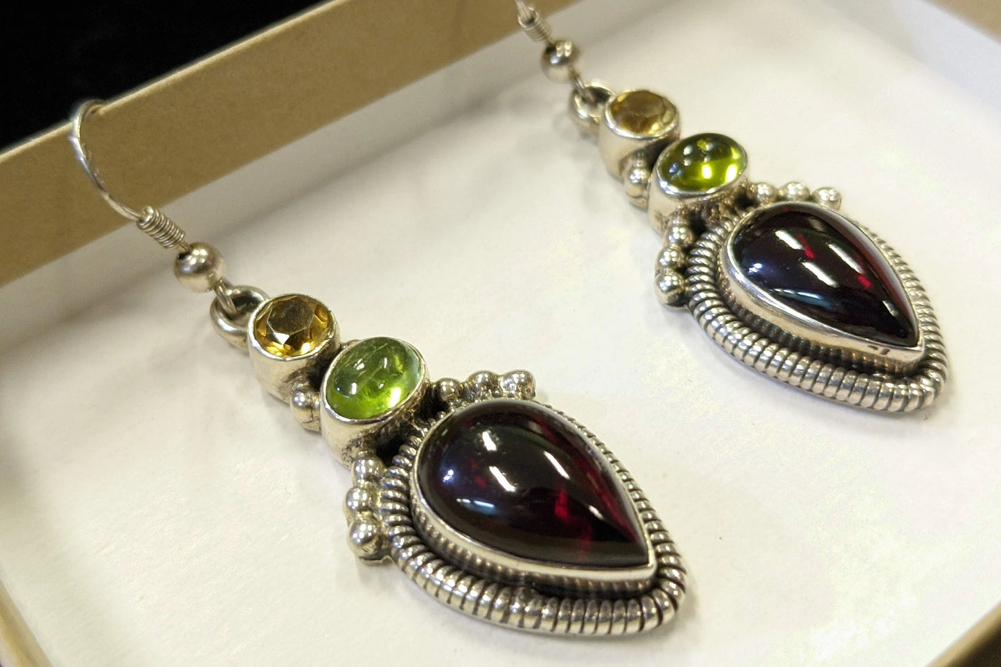 925 Silver Drop Earrings with gemstones