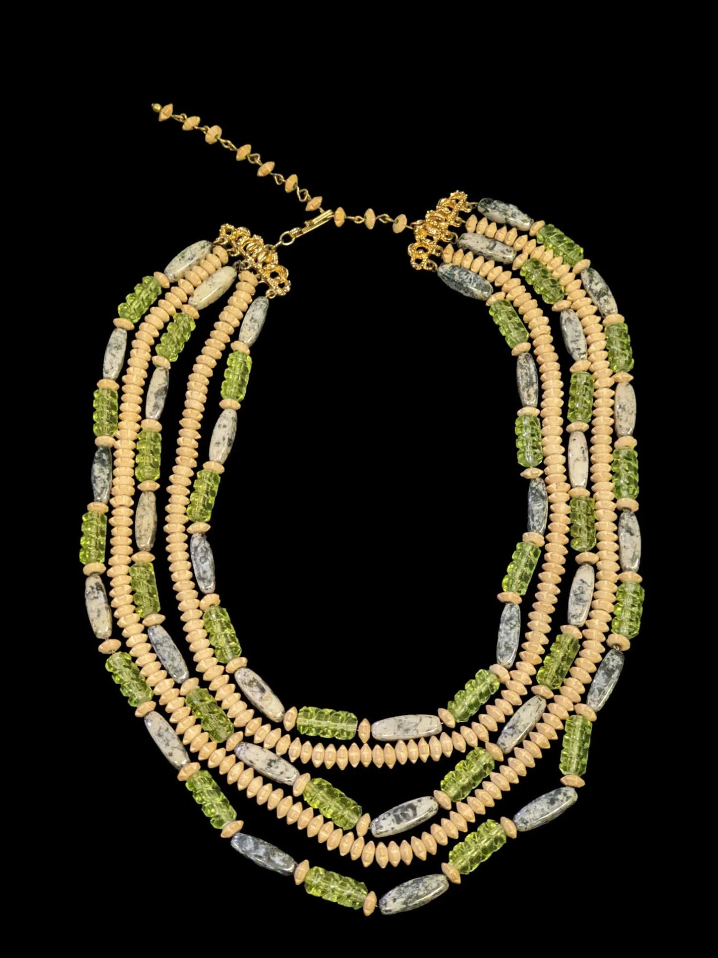 HOBE' - 5 Strand Beaded Necklace - Vintage 1970s Great Retro Jewelry