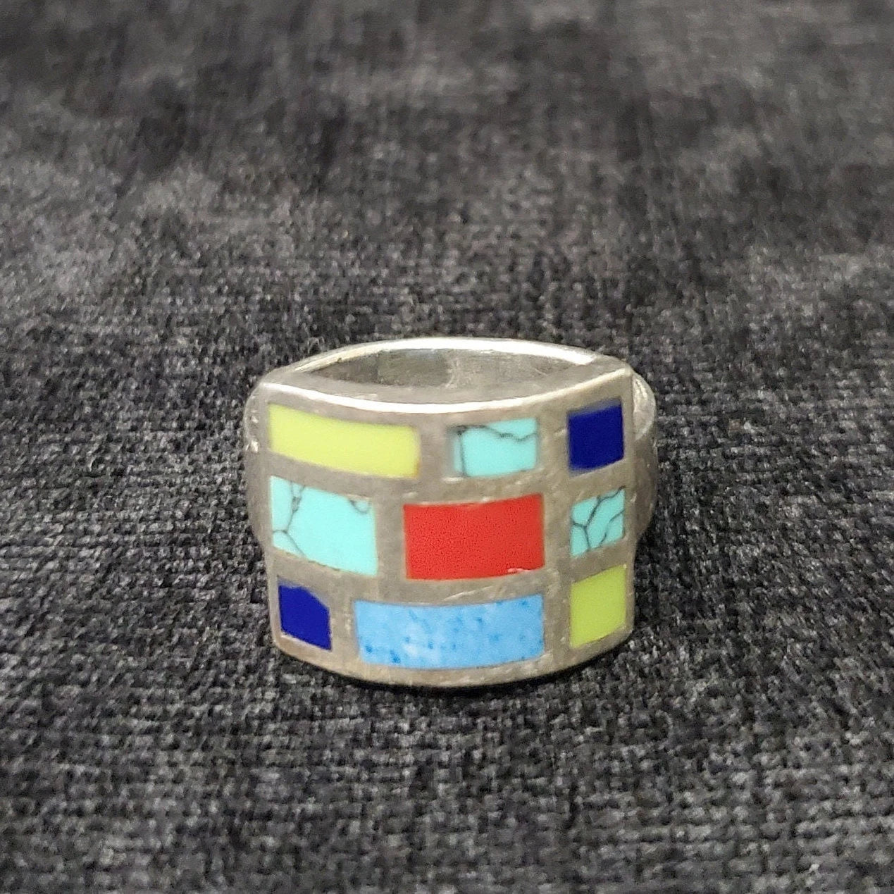 Sterling Sliver BOHO Ring Inlaid with Multicolored Stones, Size 7 - .925 Silver