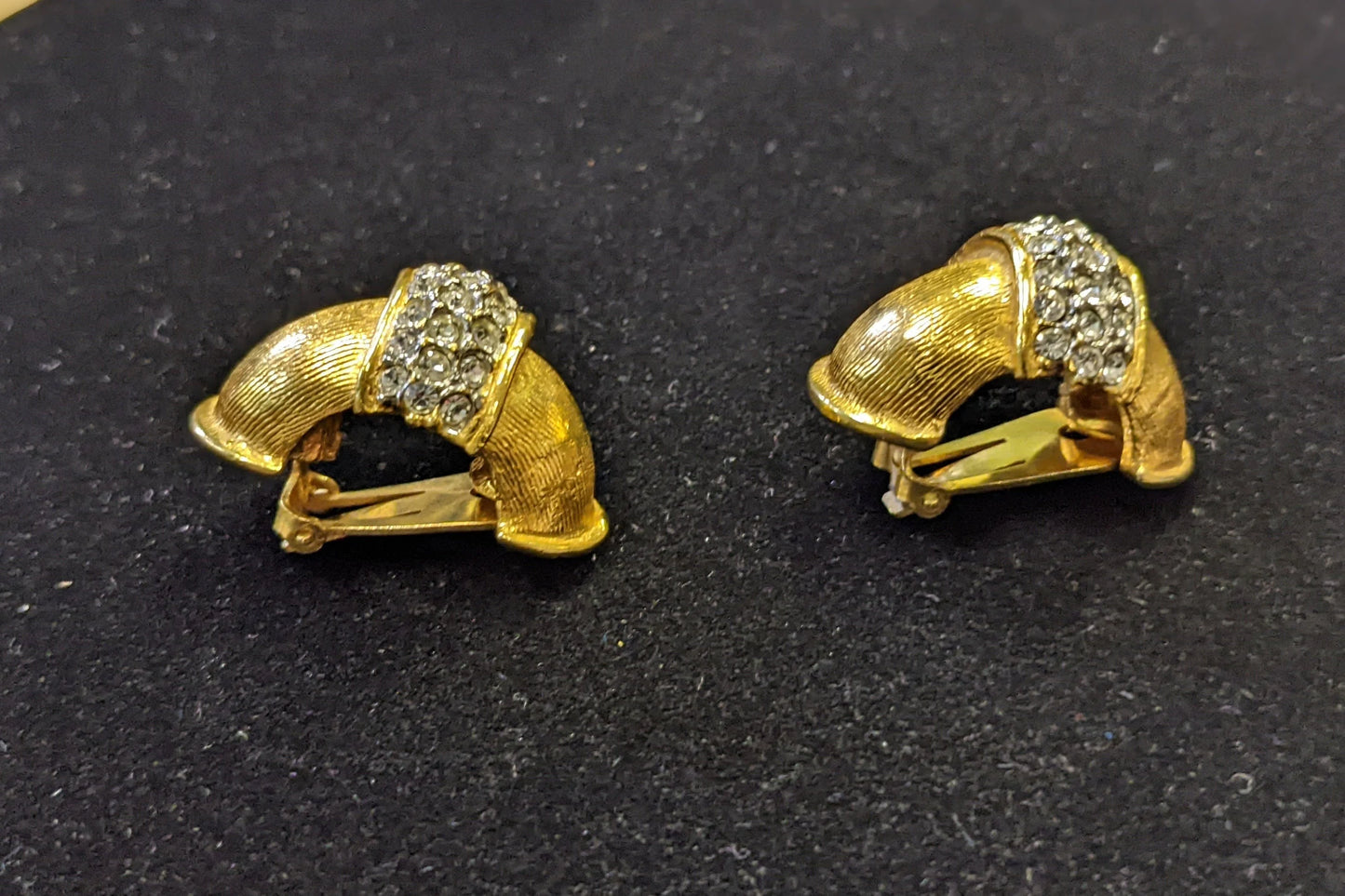 Kenneth J. Lane Bridal Ready Crystal and Gold Toned Rounded Clip Ons- Vintage