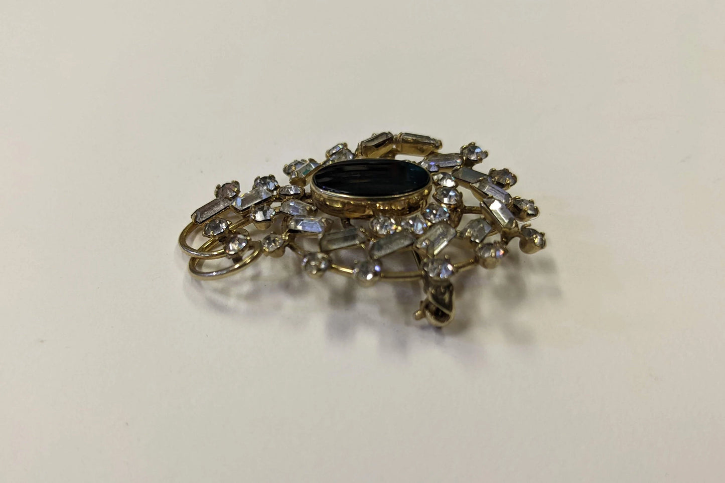 Crystal and Obsidian Screw-back Earrings and Brooch Set