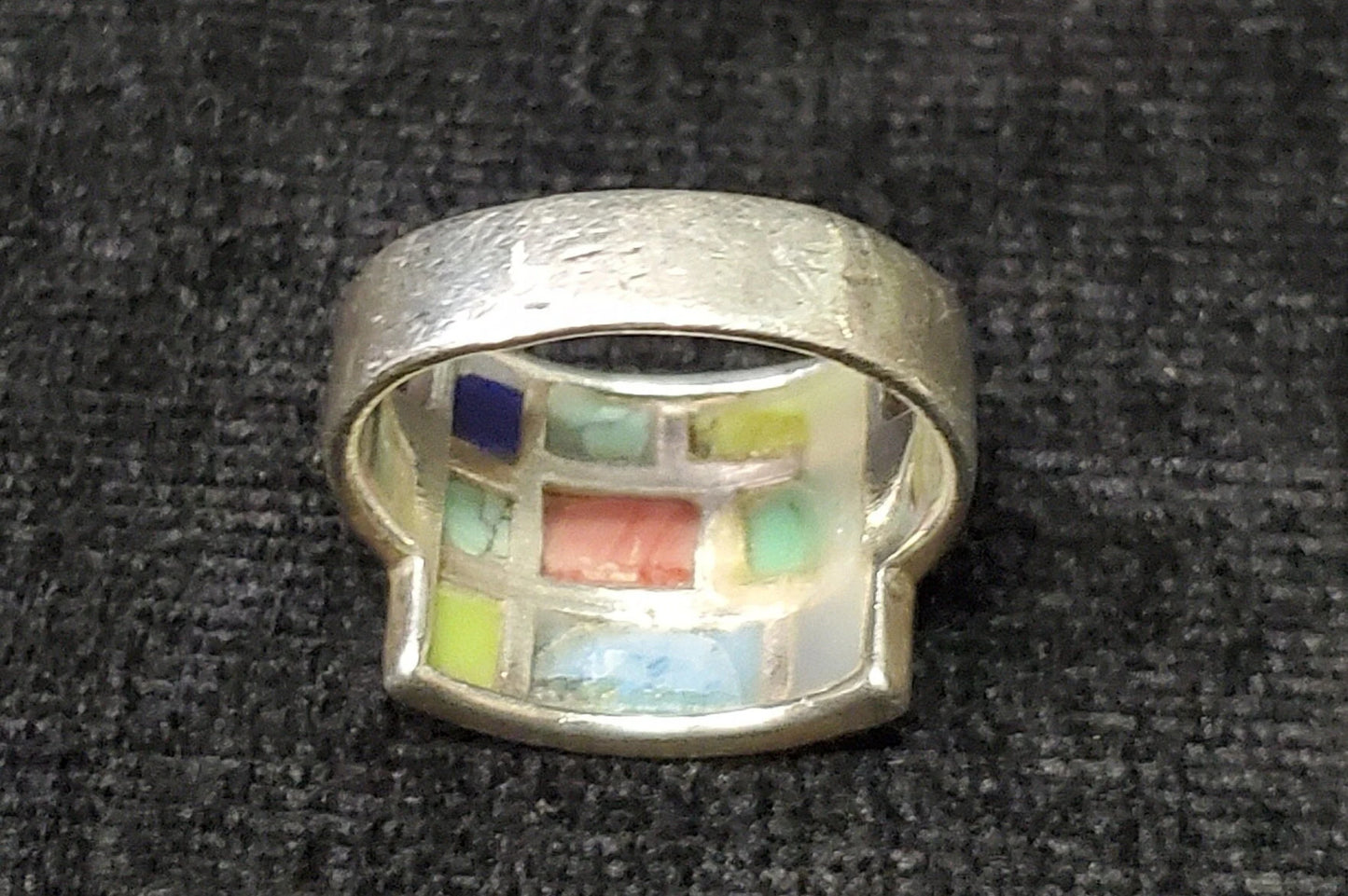 Sterling Sliver BOHO Ring Inlaid with Multicolored Stones, Size 7 - .925 Silver