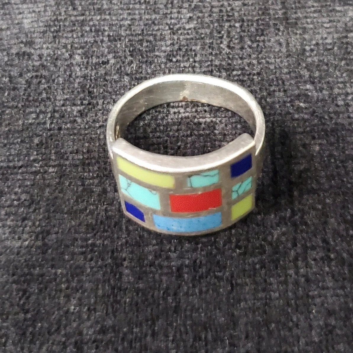 Sterling Sliver BOHO Ring Inlaid with Multicolored Stones, Size 7 - .925 Silver