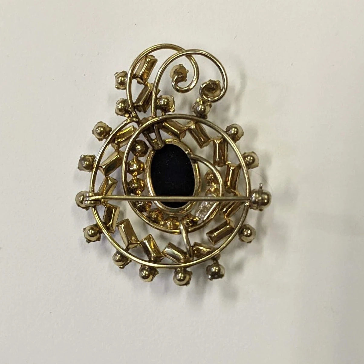 Crystal and Obsidian Screw-back Earrings and Brooch Set