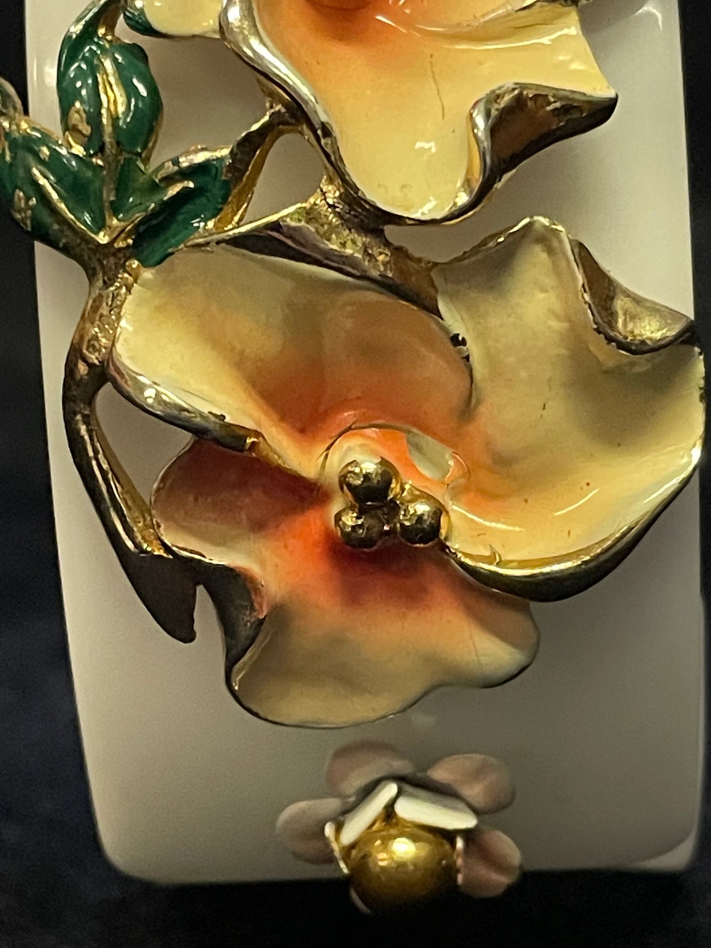 White Lucite Cuff Bangle Bracelet with Flowers - Hinged Corsage Bracelet