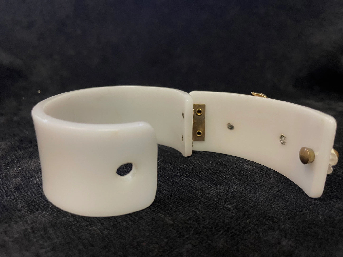White Lucite Cuff Bangle Bracelet with Flowers - Hinged Corsage Bracelet