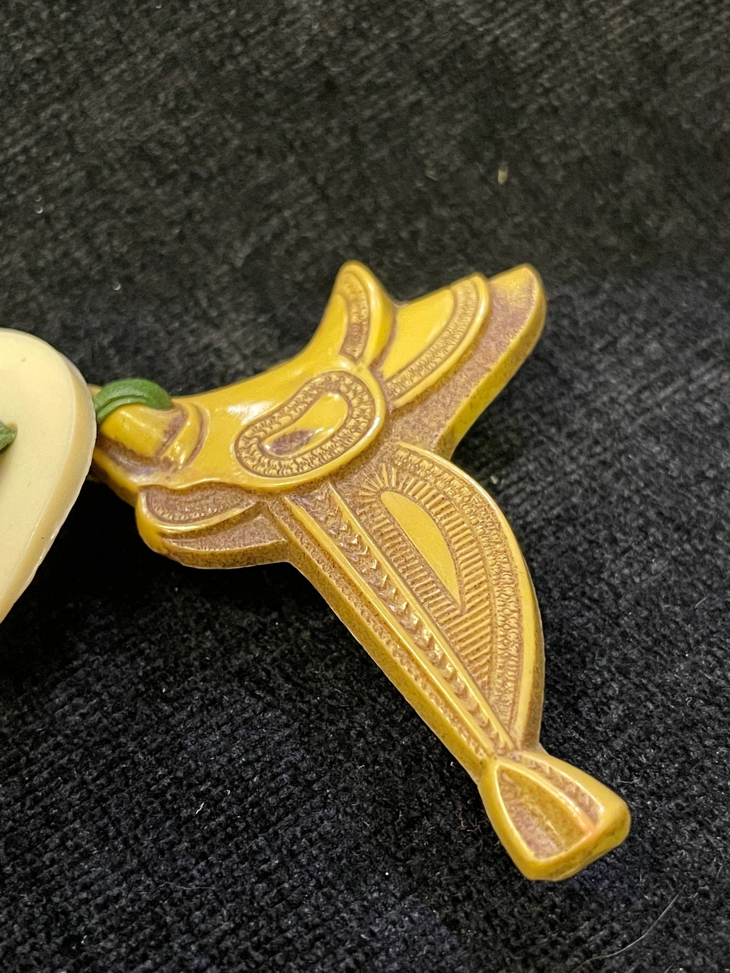 Saddle and Cowboy Hat Celluloid Pin Brooch