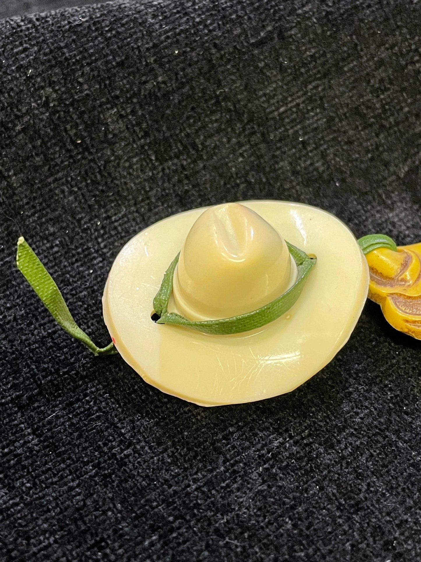 Saddle and Cowboy Hat Celluloid Pin Brooch