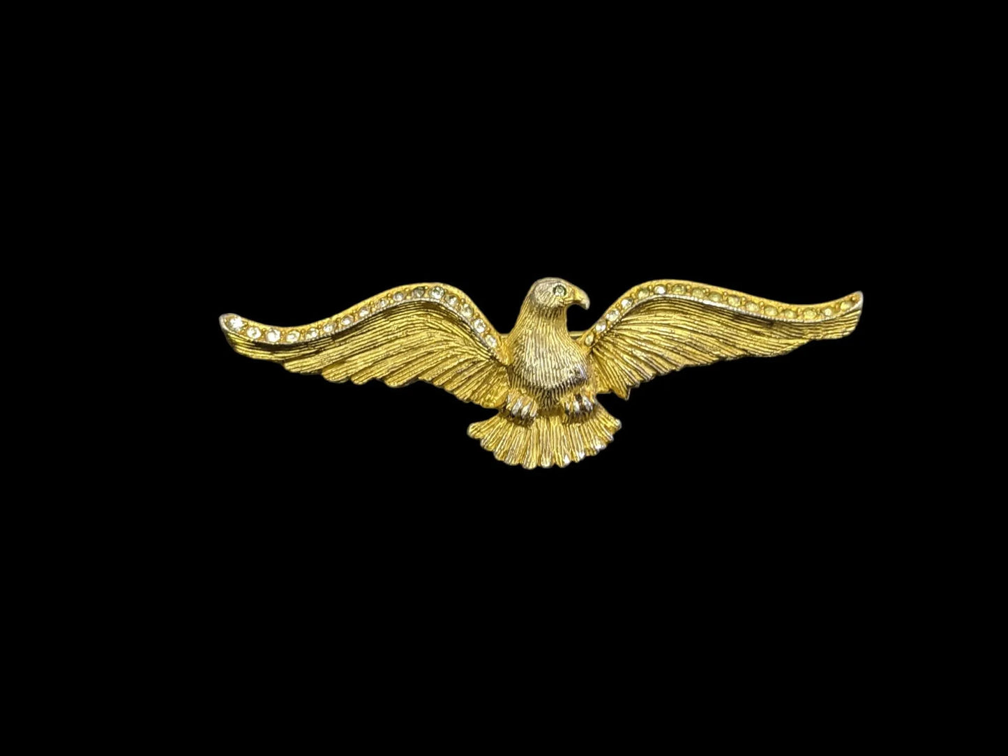 Gold Toned Eagle with Crystals on Wings Brooch - Vintage Patriotic Eagle Brooch