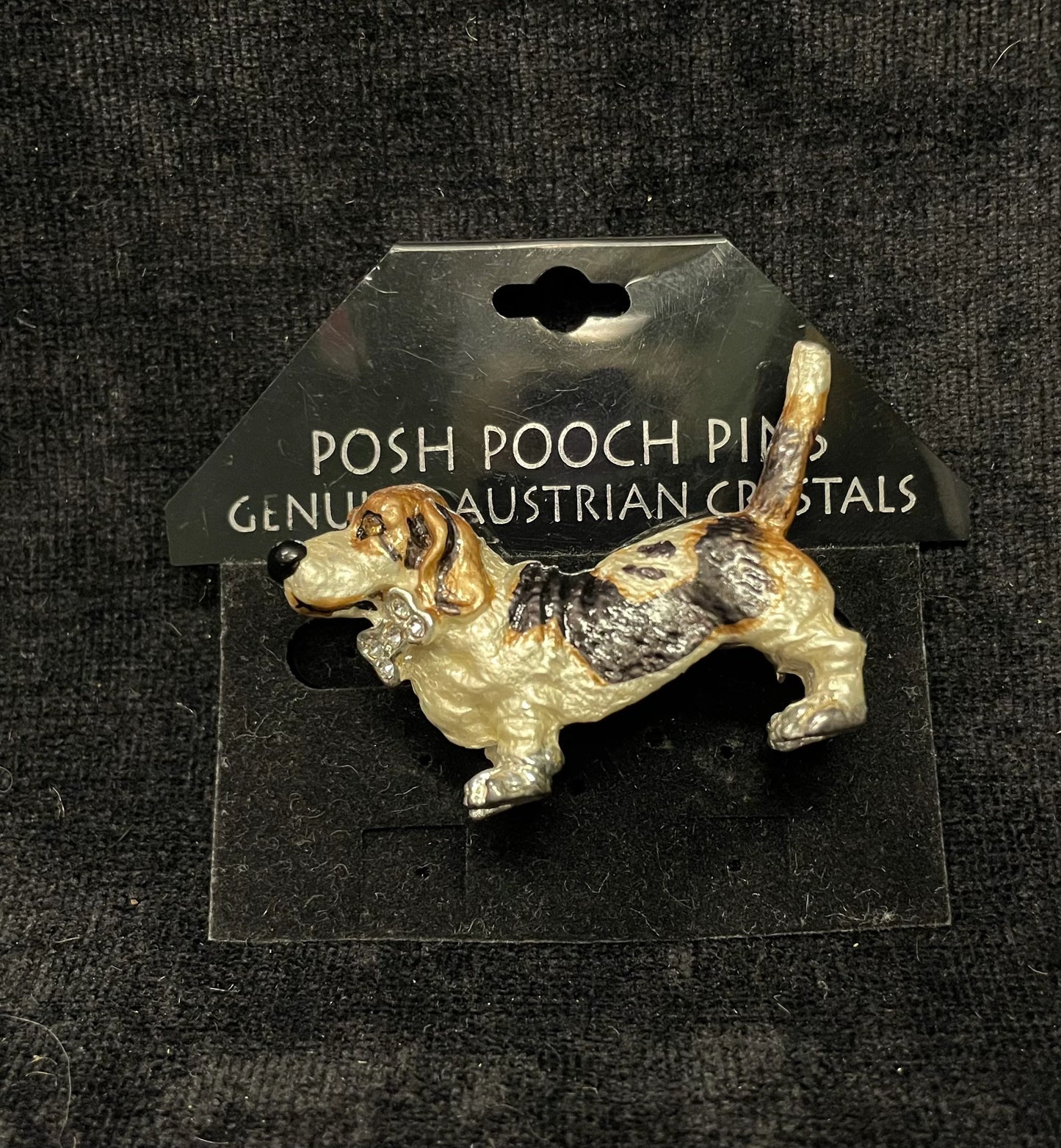 Tri color Basset Hound - Hand Painted Posh Pooch Pins - Genuine Austrian Crystal - Tricolored Beagle