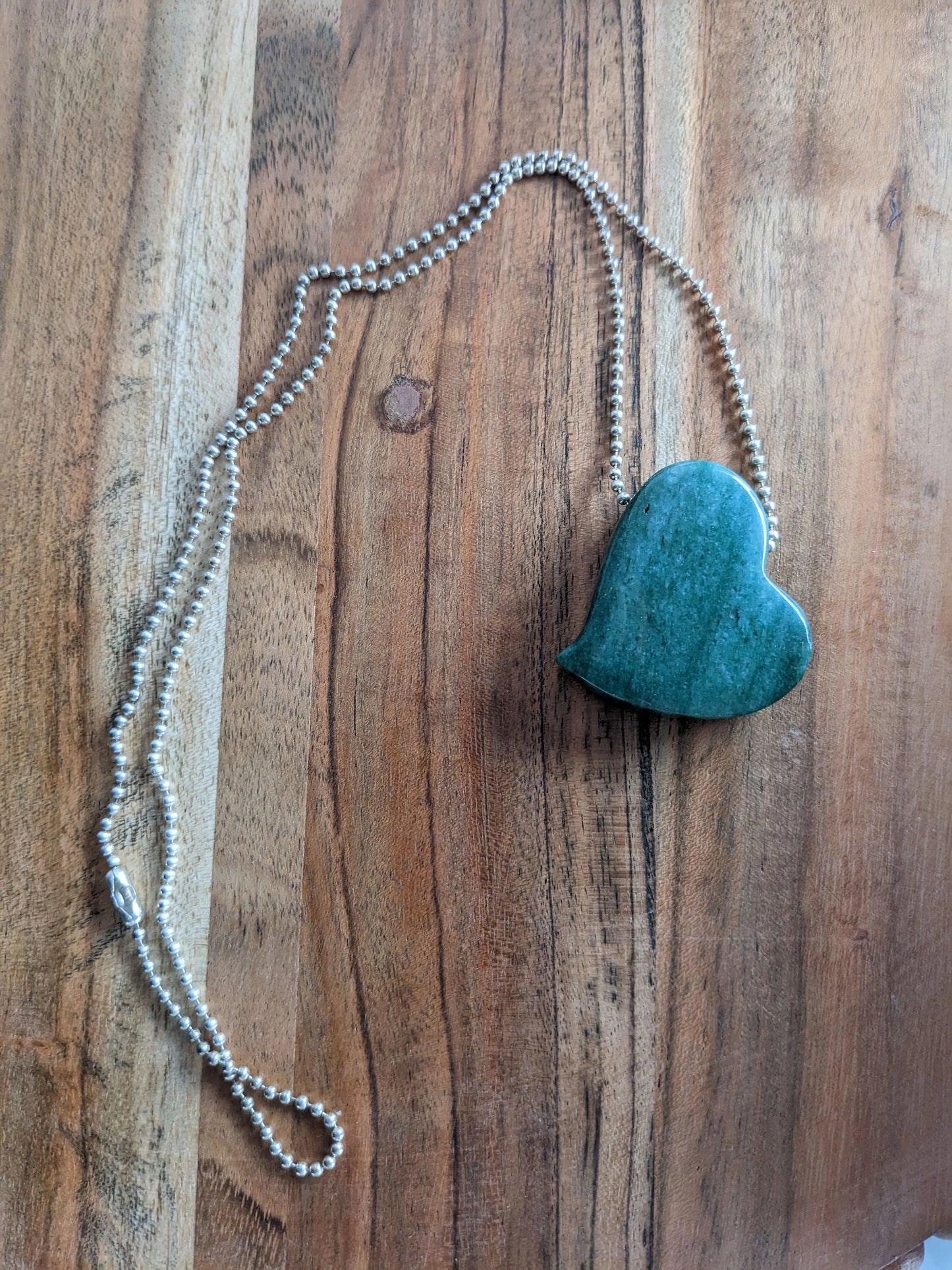 Jade Heart on Ball Chain Necklace