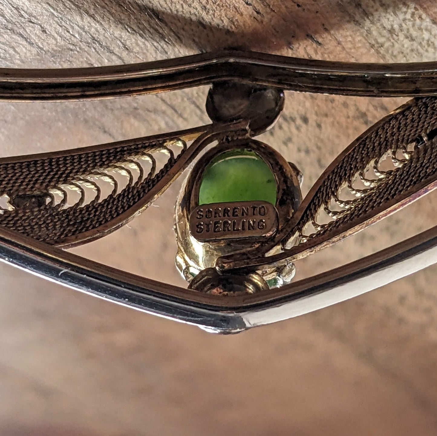 Sorento Jade and Sterling Filigree Bangle Bracelet - Vintage Sorento