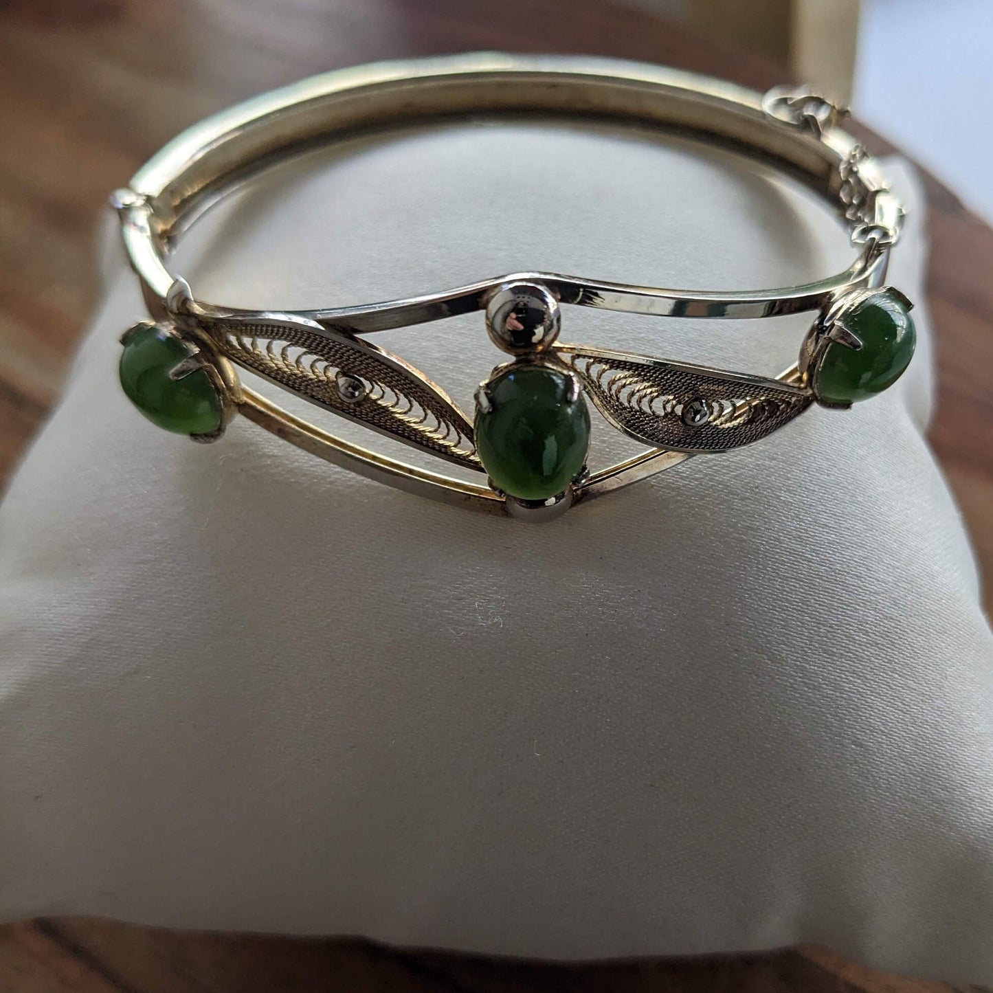 Sorento Jade and Sterling Filigree Bangle Bracelet - Vintage Sorento