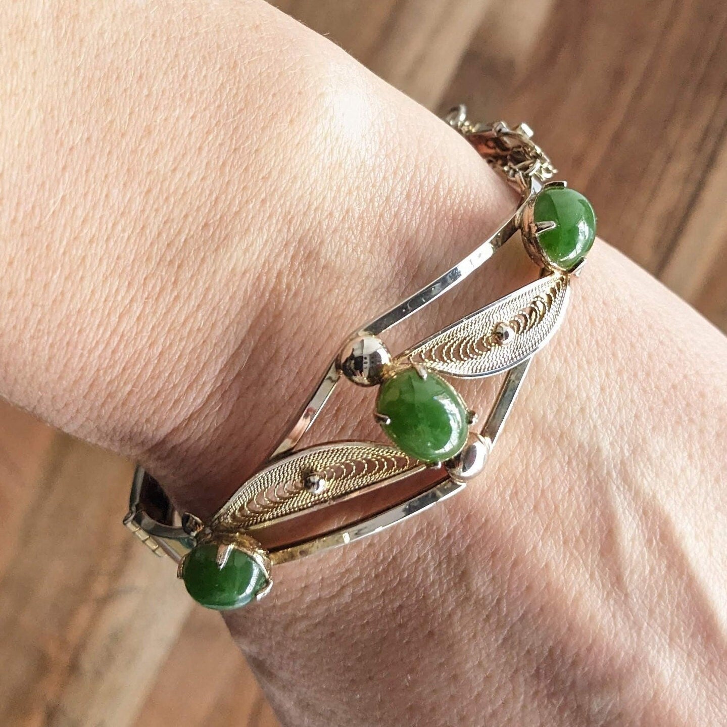 Sorento Jade and Sterling Filigree Bangle Bracelet - Vintage Sorento