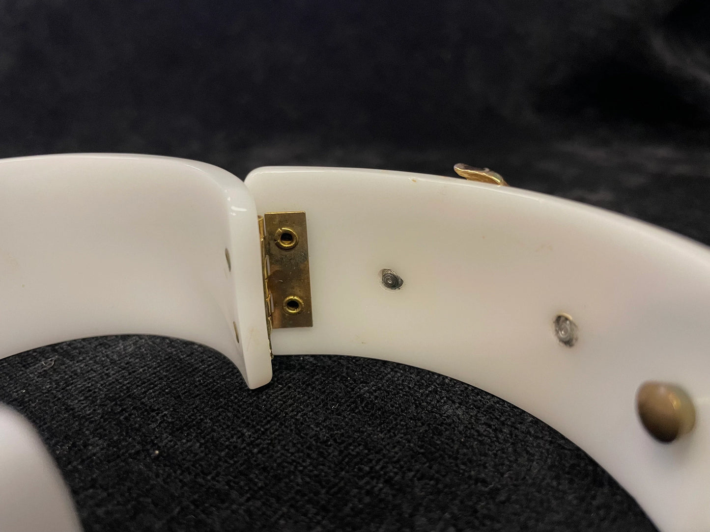 White Lucite Cuff Bangle Bracelet with Flowers - Hinged Corsage Bracelet