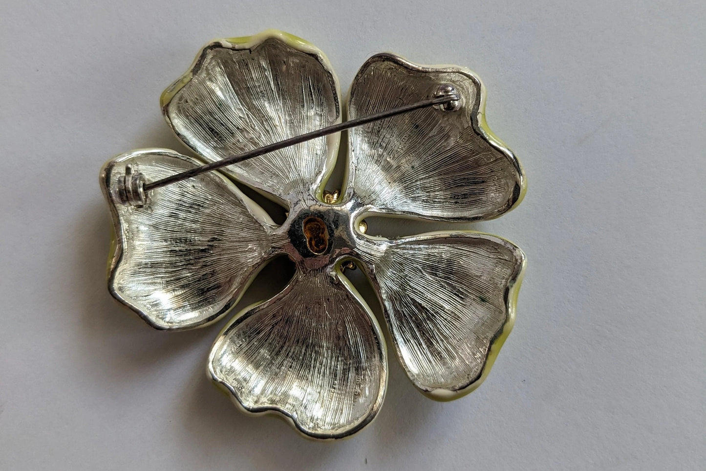 Large Porcelain Enameled Chartreuse Posey Brooch- Spectacular Vintage 1960s Enameled Jewelry