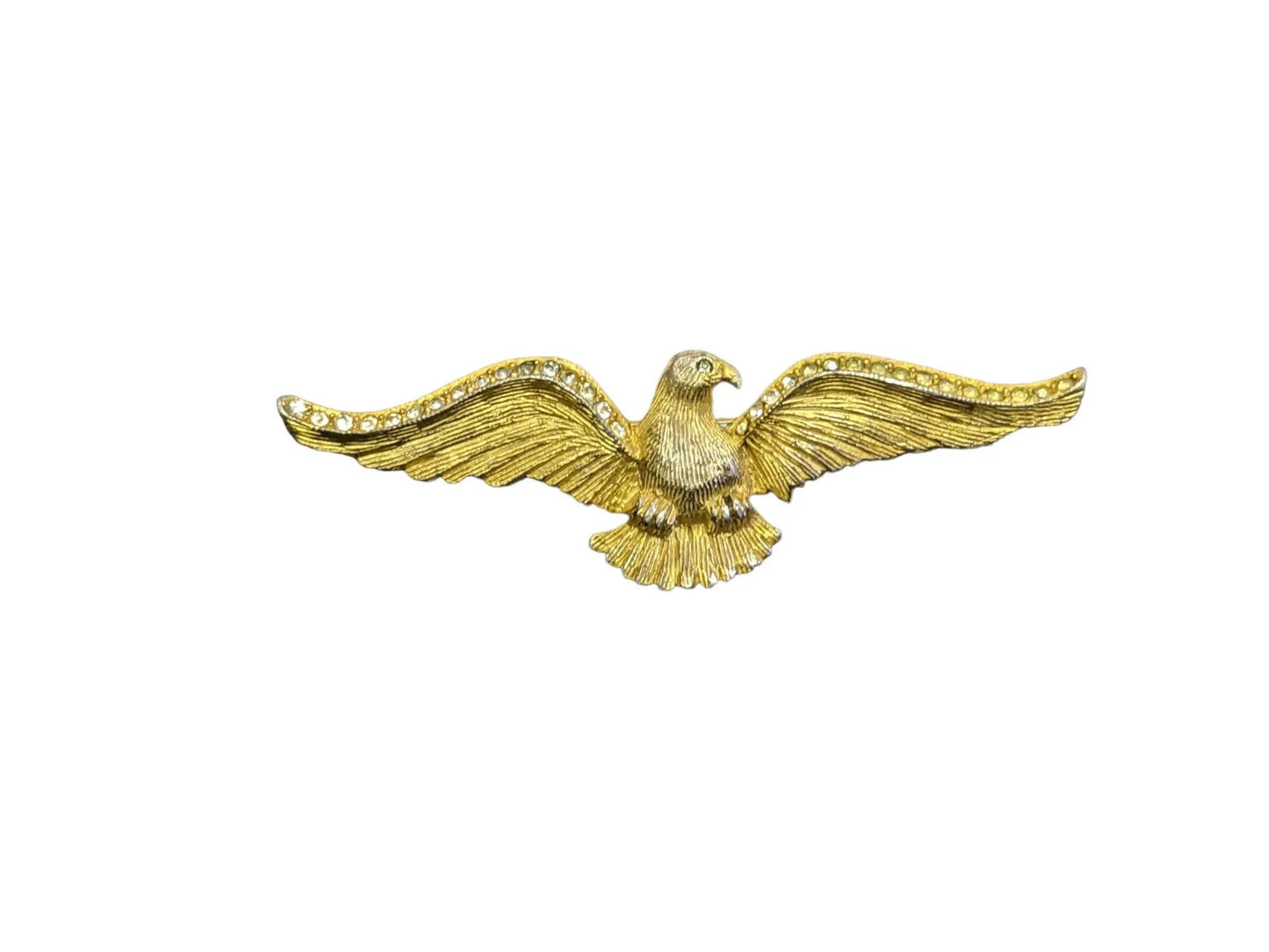 Gold Toned Eagle with Crystals on Wings Brooch - Vintage Patriotic Eagle Brooch