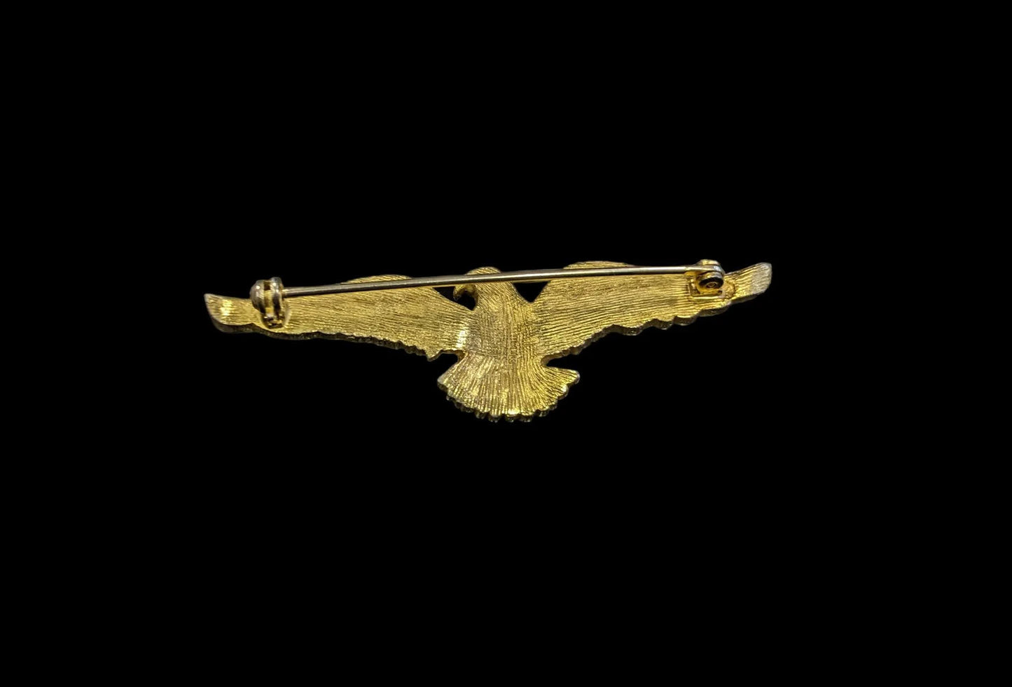 Gold Toned Eagle with Crystals on Wings Brooch - Vintage Patriotic Eagle Brooch