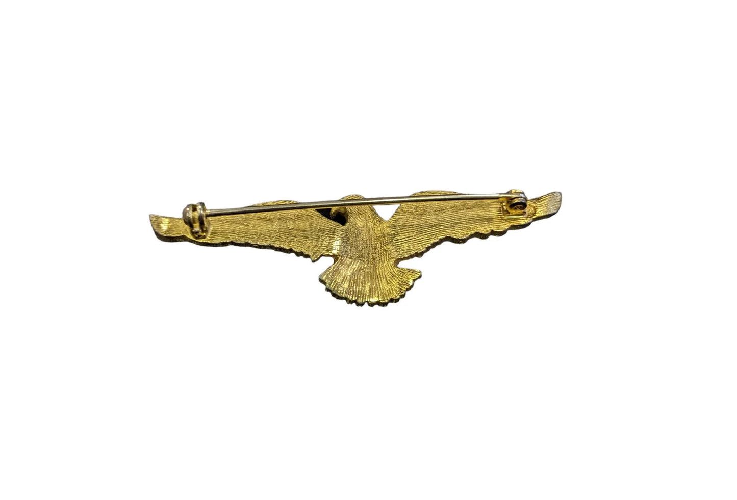 Gold Toned Eagle with Crystals on Wings Brooch - Vintage Patriotic Eagle Brooch