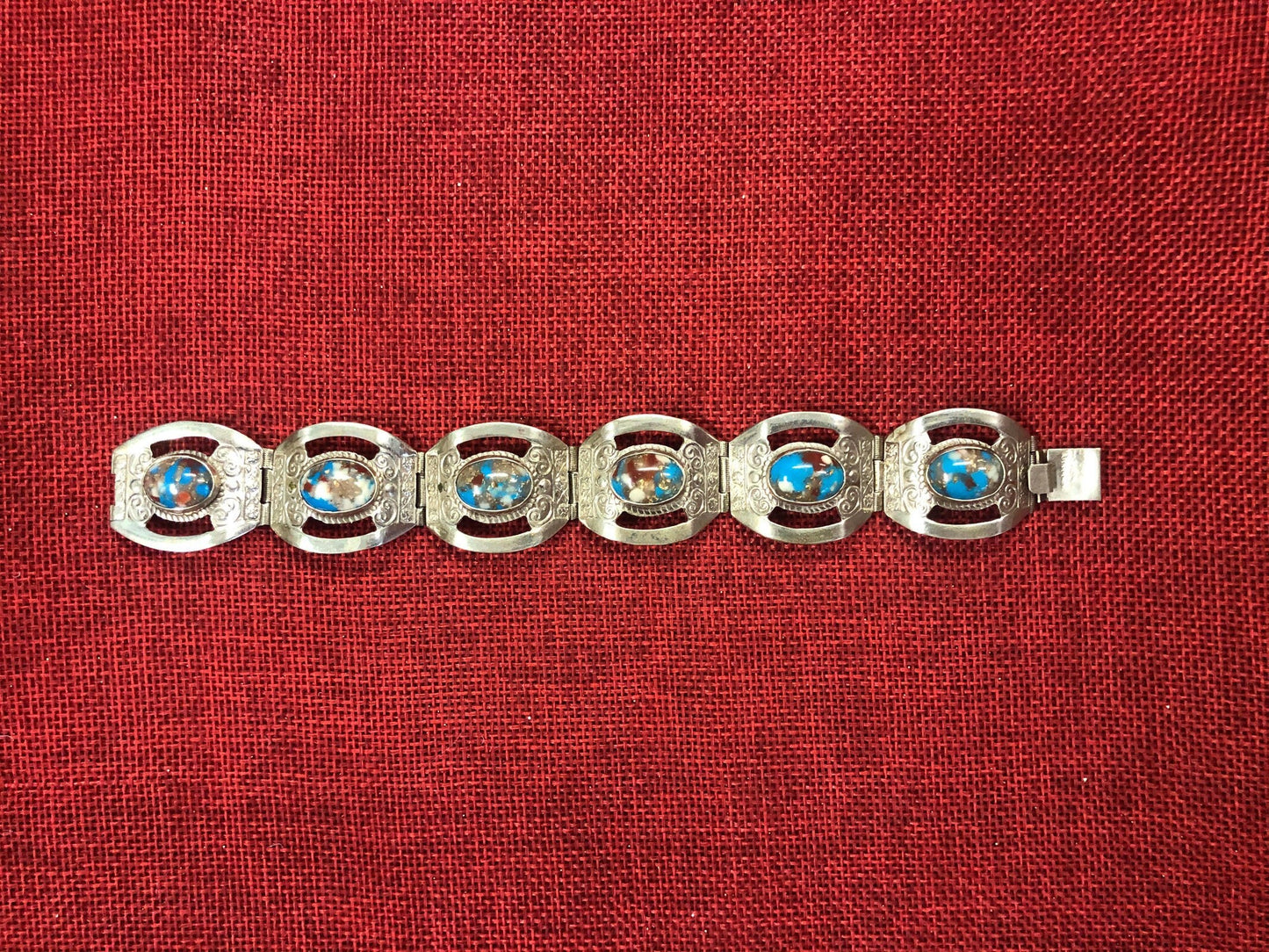 Taxco Sterling Silver and Turquoise Link Bracelet - Vintage Taxco Jewelry