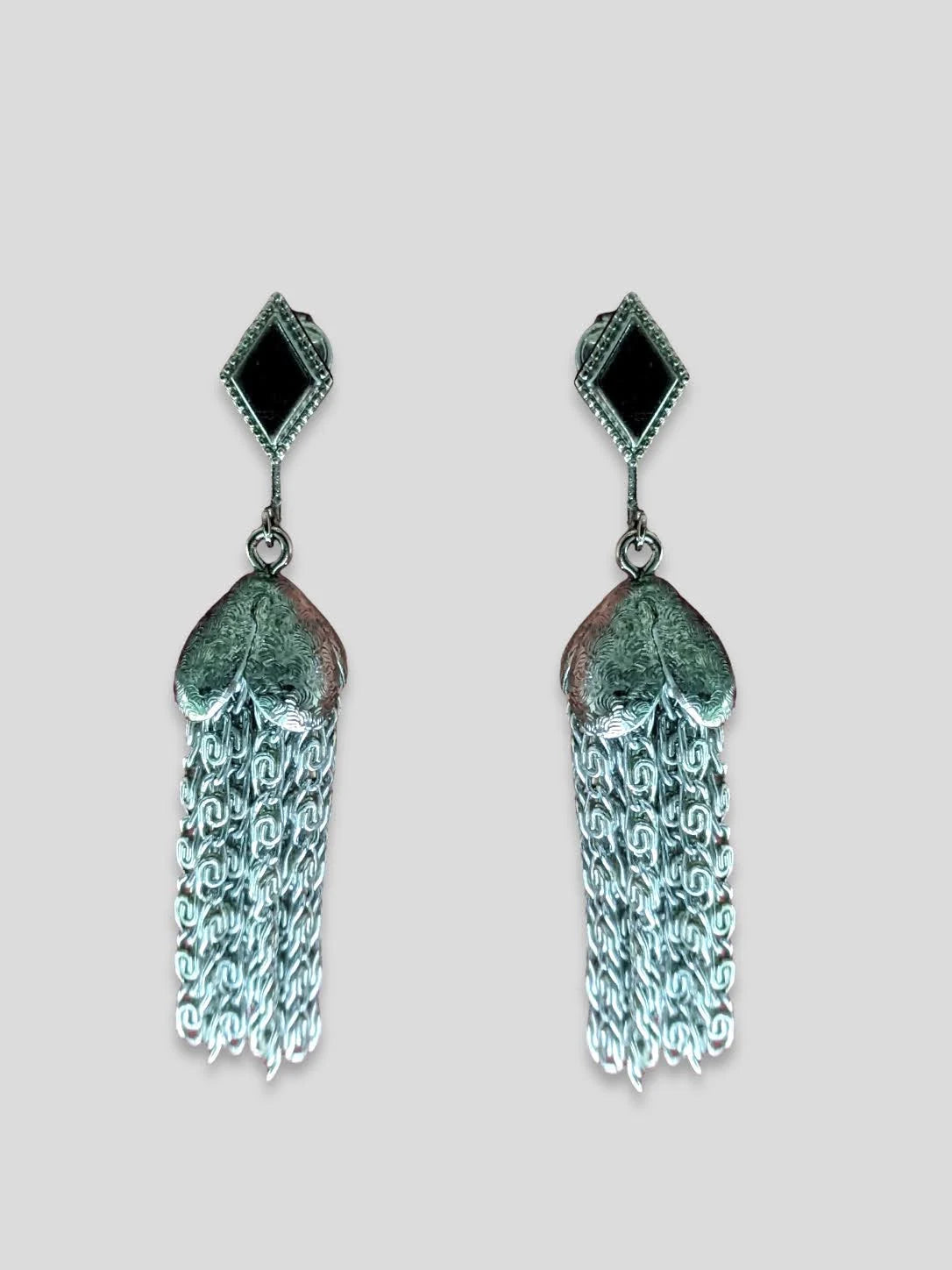 Vintage Silver Tassel Clip on Earrings