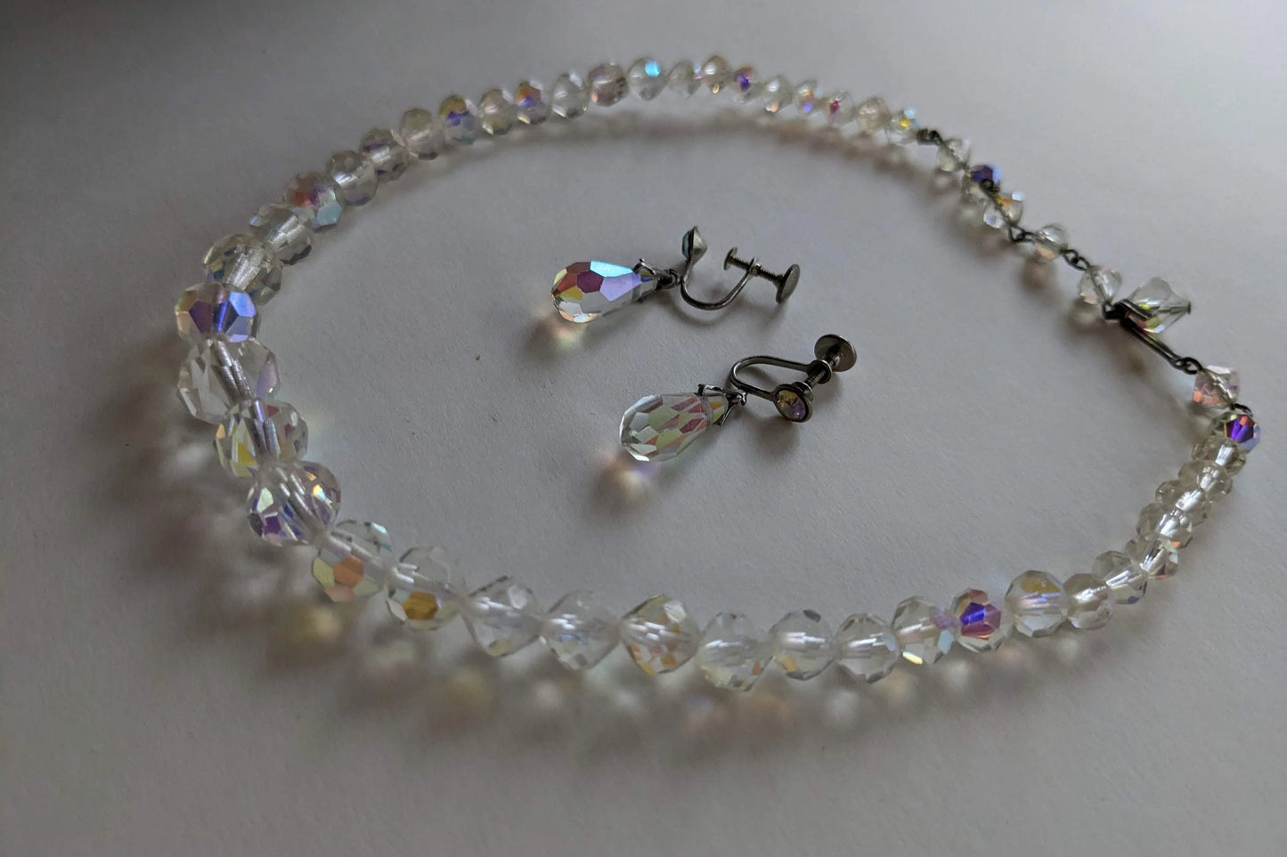 Crystal Aurora Borealis Choker Necklace and Earrings Set - Brides Jewelry - Prom Perfect Jewelry