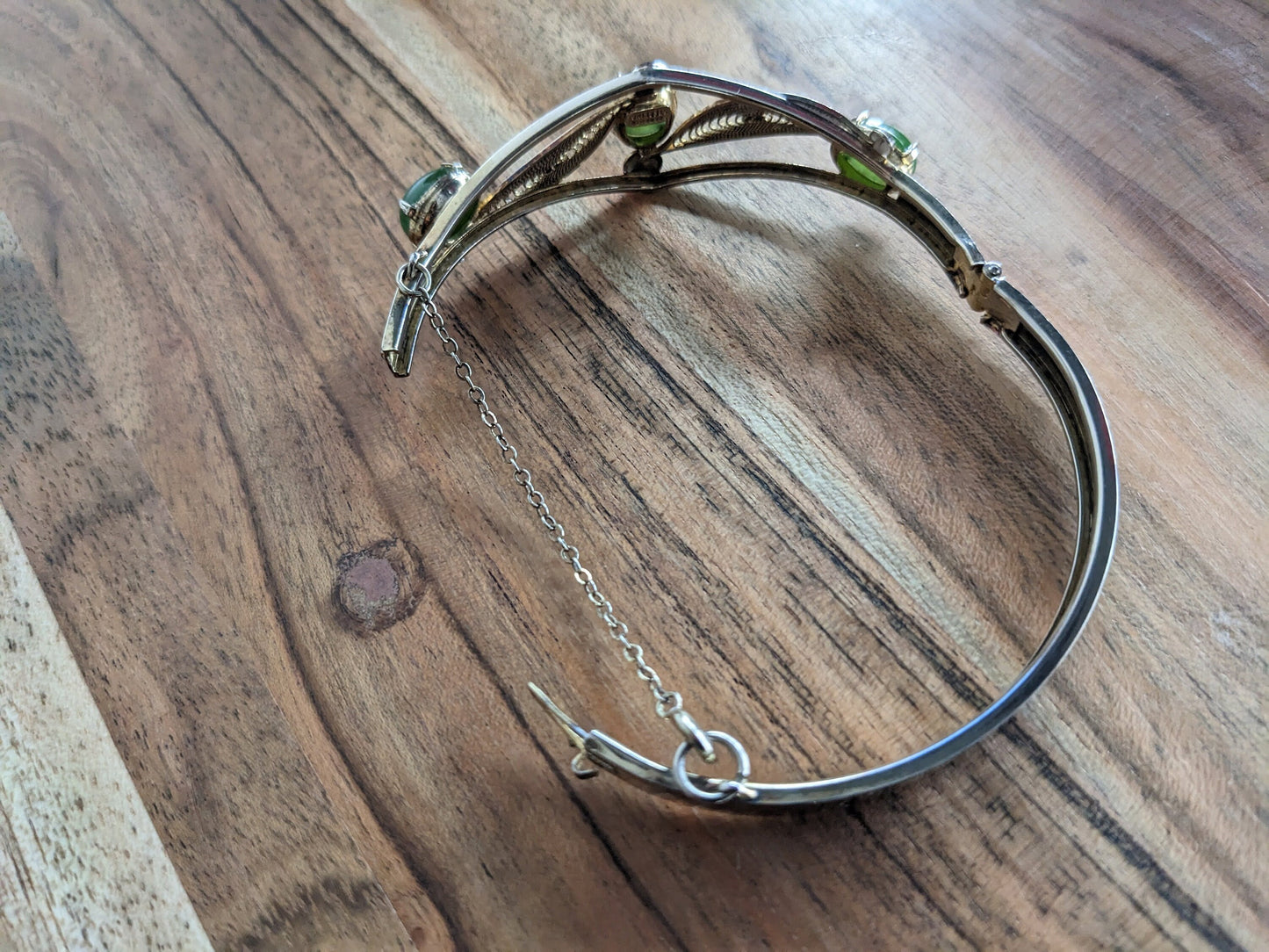 Sorento Jade and Sterling Filigree Bangle Bracelet - Vintage Sorento