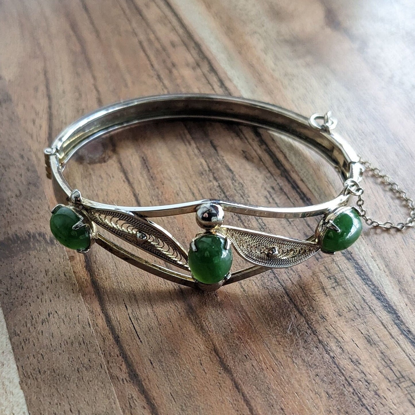 Sorento Jade and Sterling Filigree Bangle Bracelet - Vintage Sorento