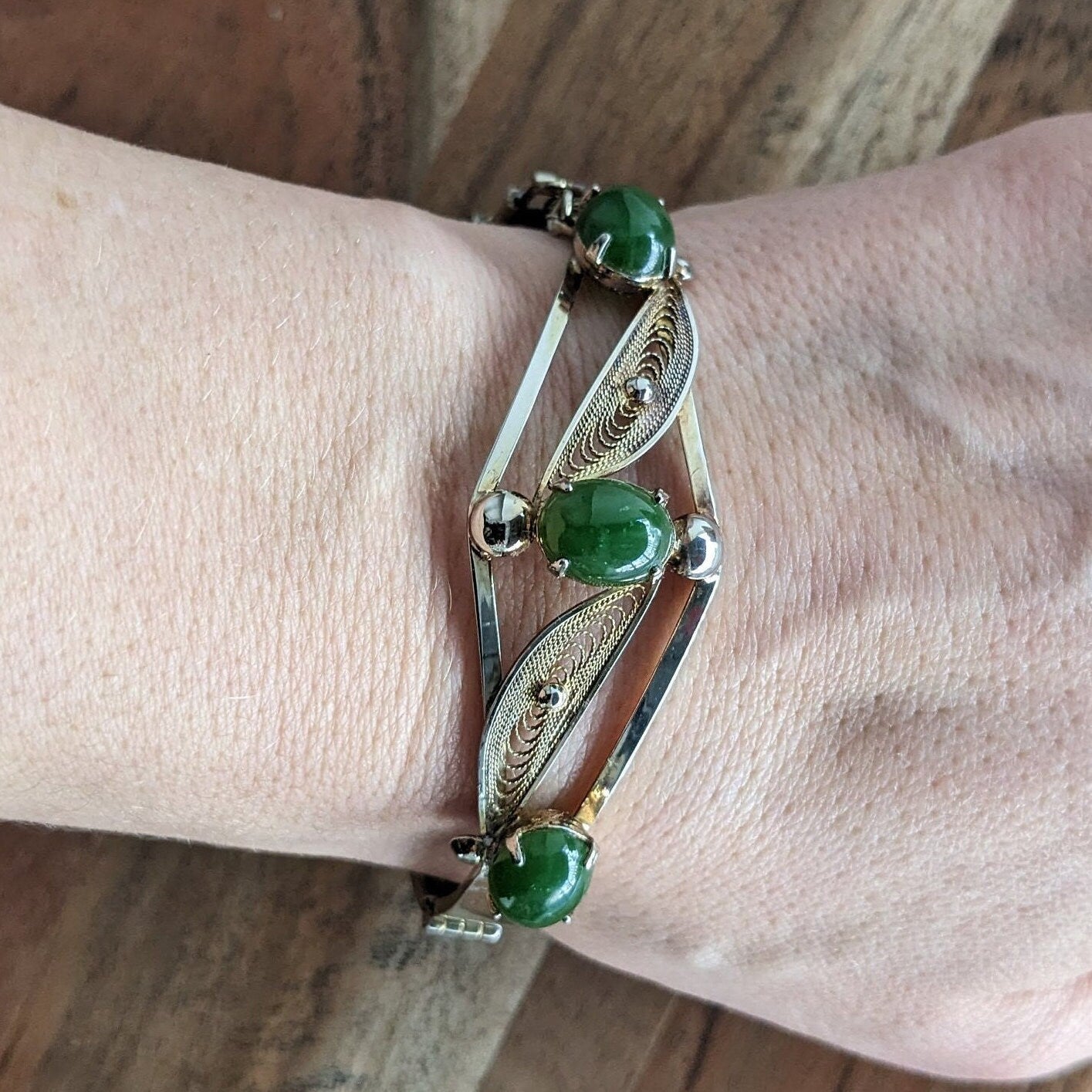 Sorento Jade and Sterling Filigree Bangle Bracelet - Vintage Sorento