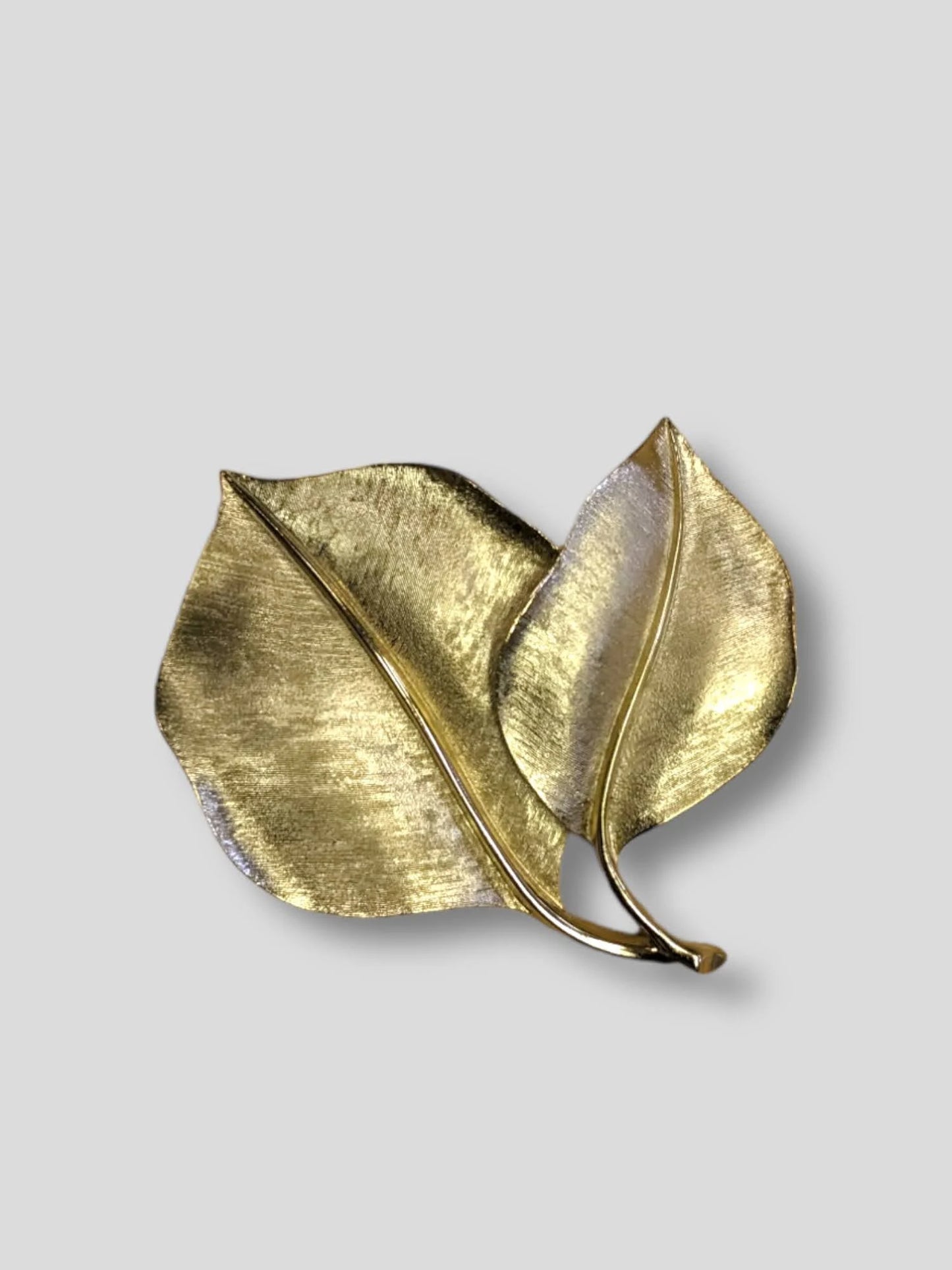 Trifari Gold Brushed Double Leaf Brooch- Large Vintage Trifari Pin