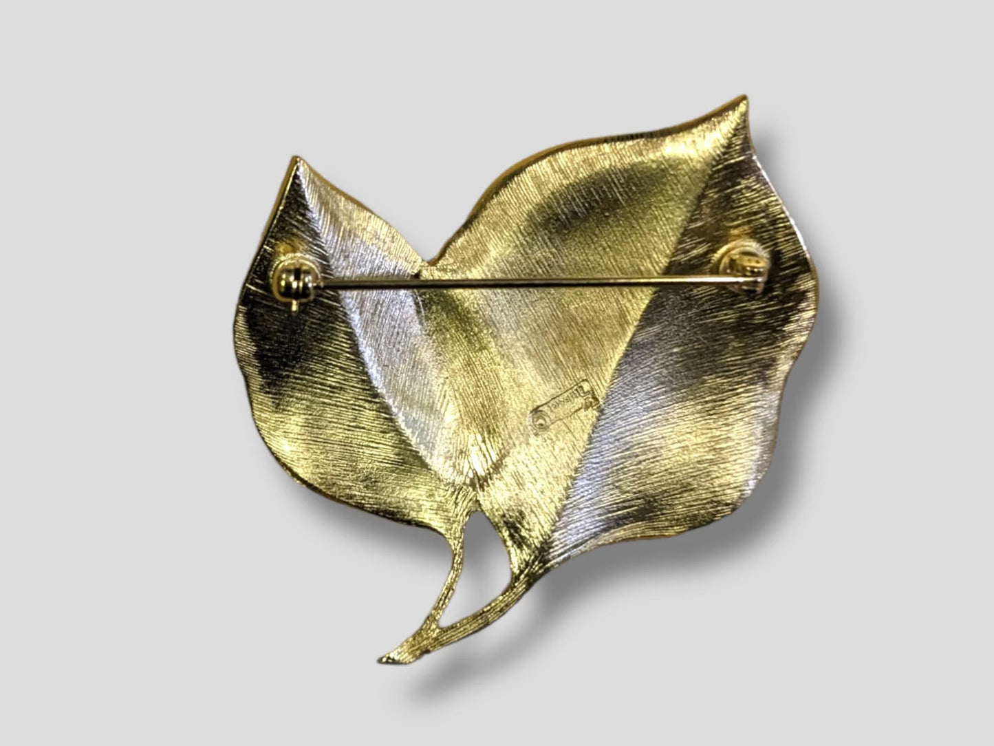 Trifari Gold Brushed Double Leaf Brooch- Large Vintage Trifari Pin