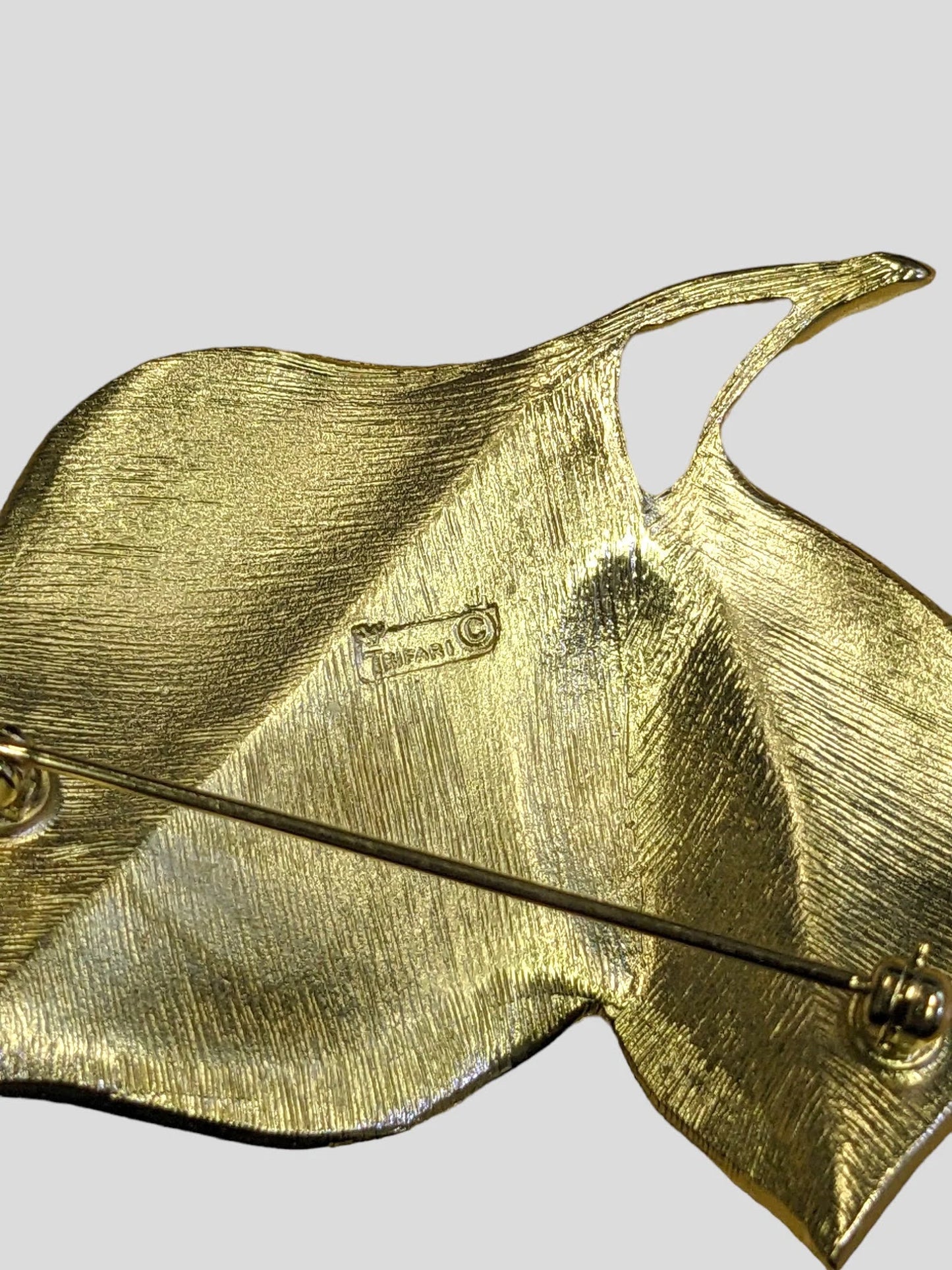 Trifari Gold Brushed Double Leaf Brooch- Large Vintage Trifari Pin