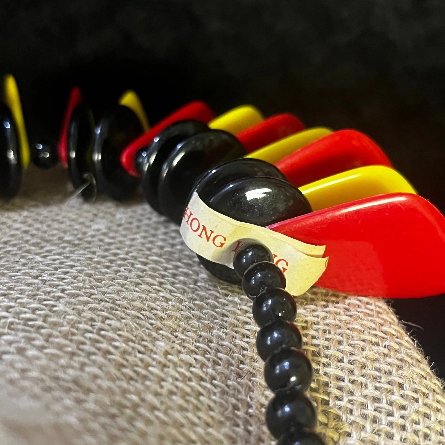 Mid Century Classic Disk Bead Necklace in Red, Yellow, and Black
