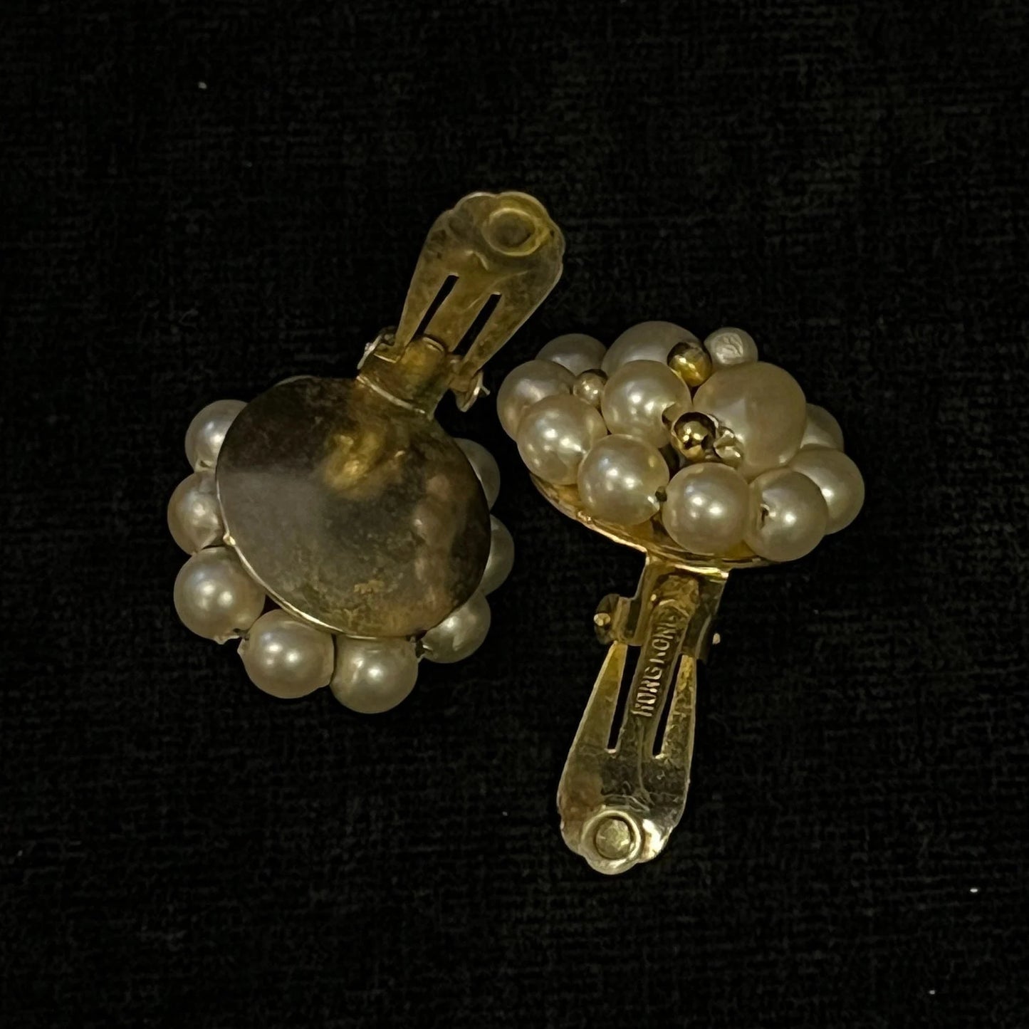 Hong Kong Beaded Faux Pearl Bead Cluster Clip-on Earrings
