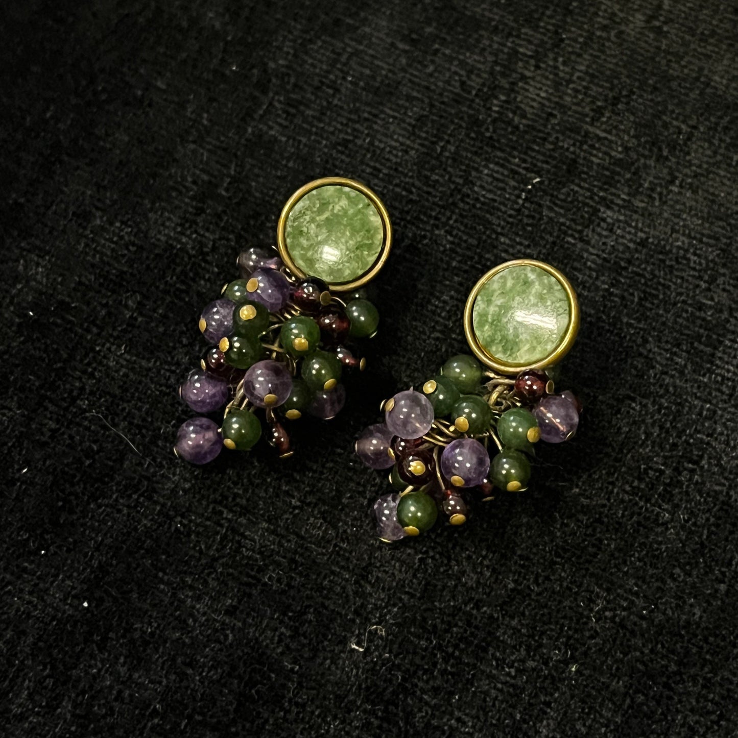 Jade Bead Grape Bunch Earrings
