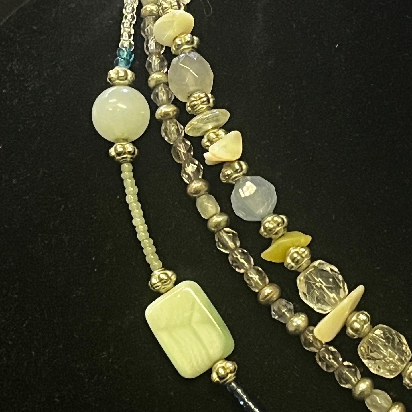 Three Strand Choker Necklace - Quartz, Agate and Crystal Bead Necklace - Maker's Mark Lia Sophia - Beautiful Pale Green Choker Necklace