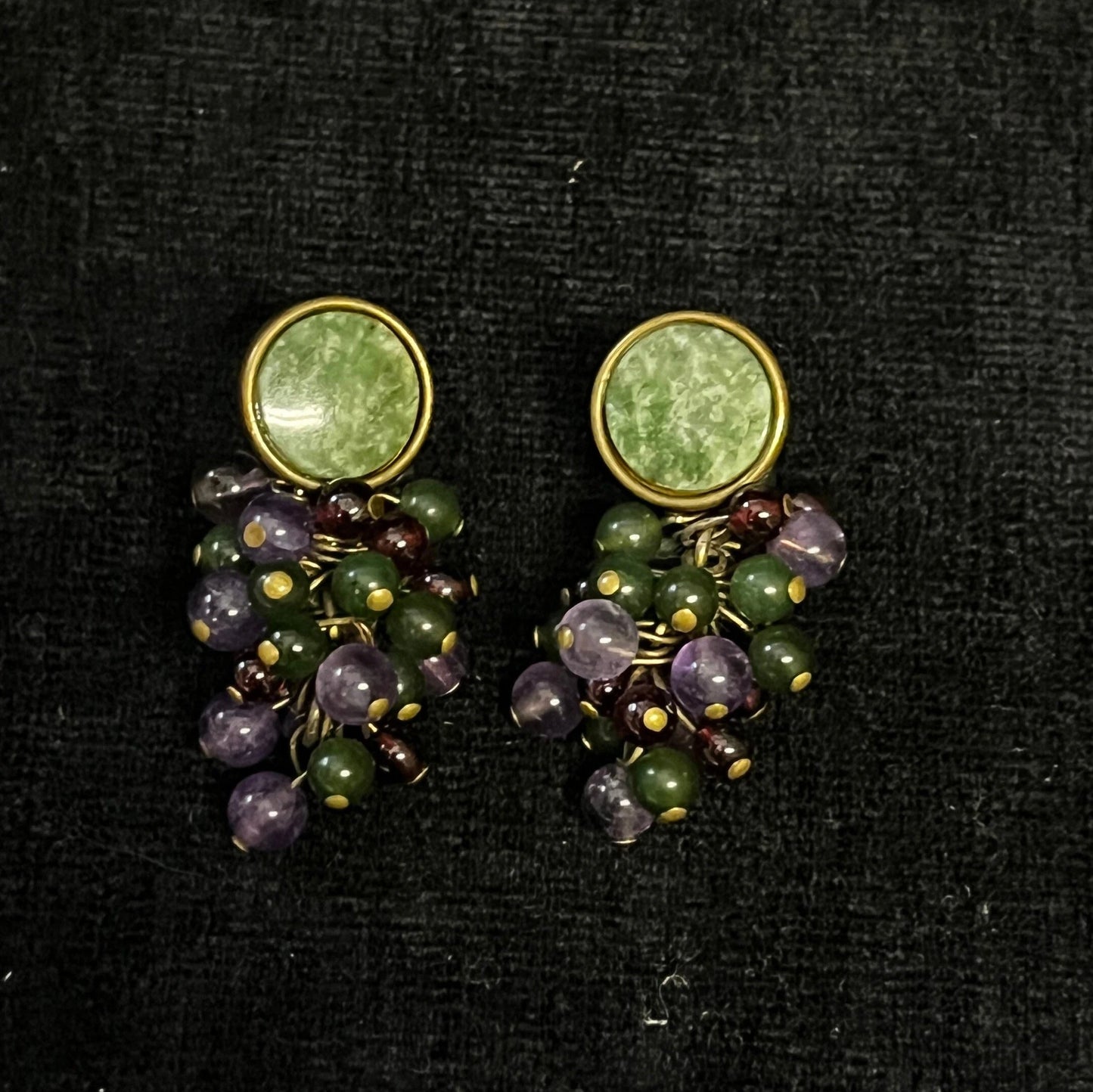 Jade Bead Grape Bunch Earrings