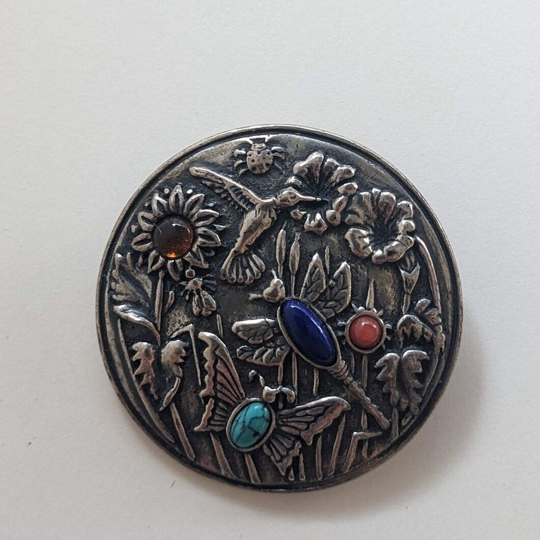 Carolyn Pollack Sterling Silver Pin With 4 Gemstones - Sterling Silver Brooch/Pendant
