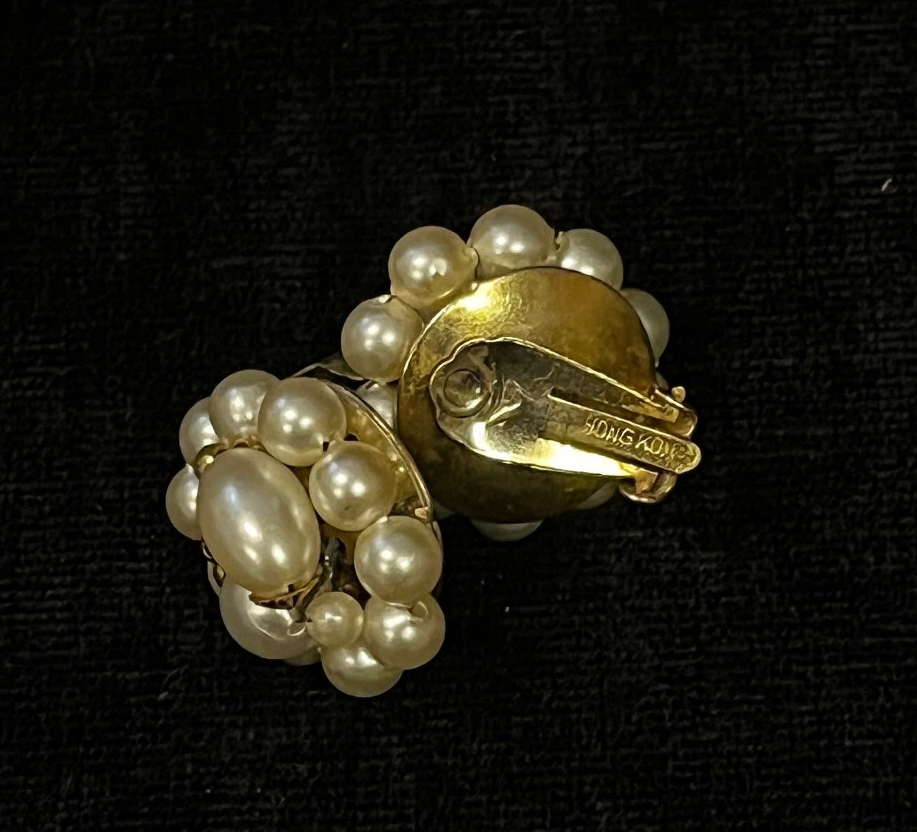 Hong Kong Beaded Faux Pearl Bead Cluster Clip-on Earrings