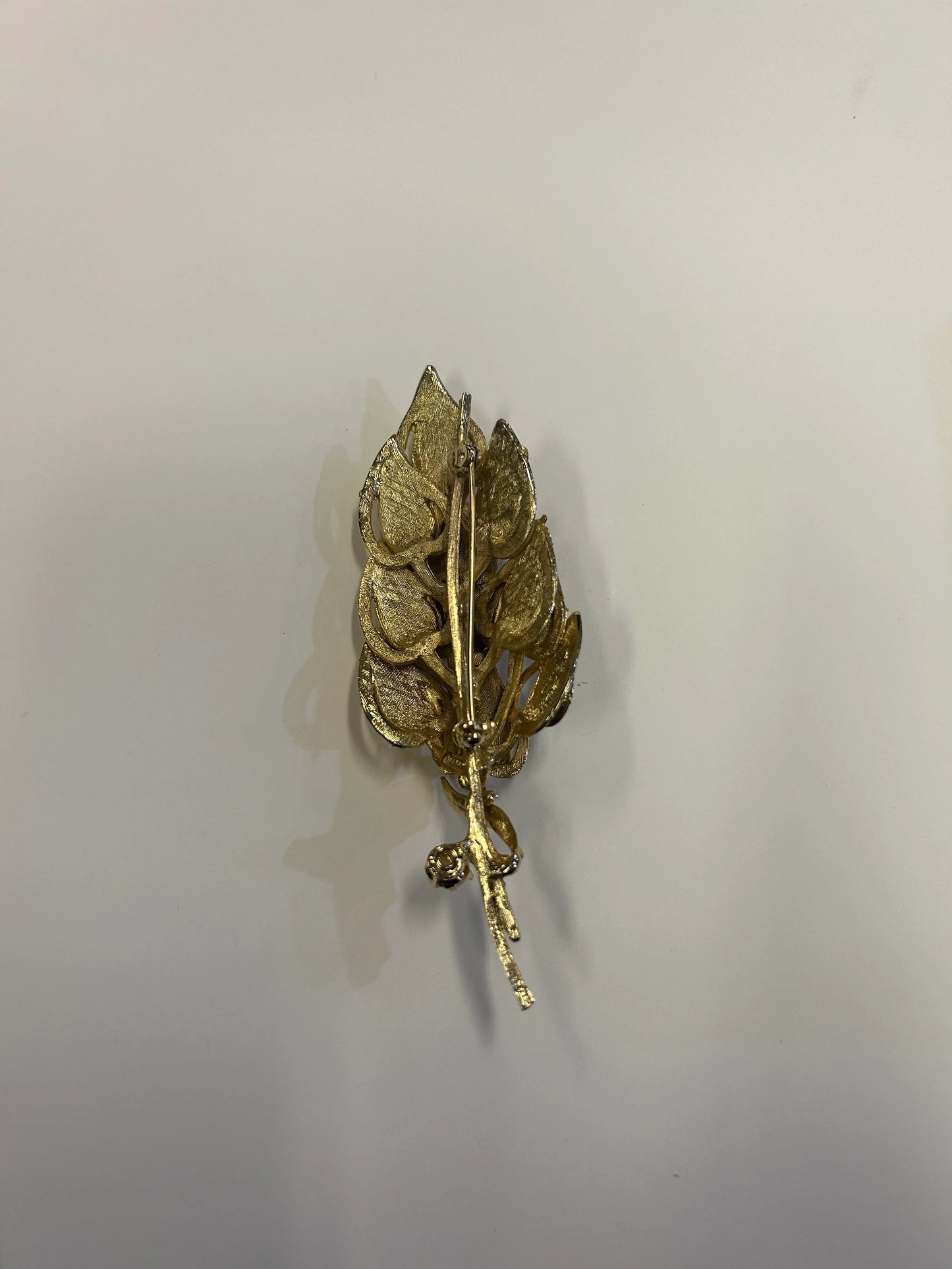 Puccini Original Golden Leaves Brooch - Faux Pearl Accent - Mid Century large 4" Puccini Original Vintage Brooch