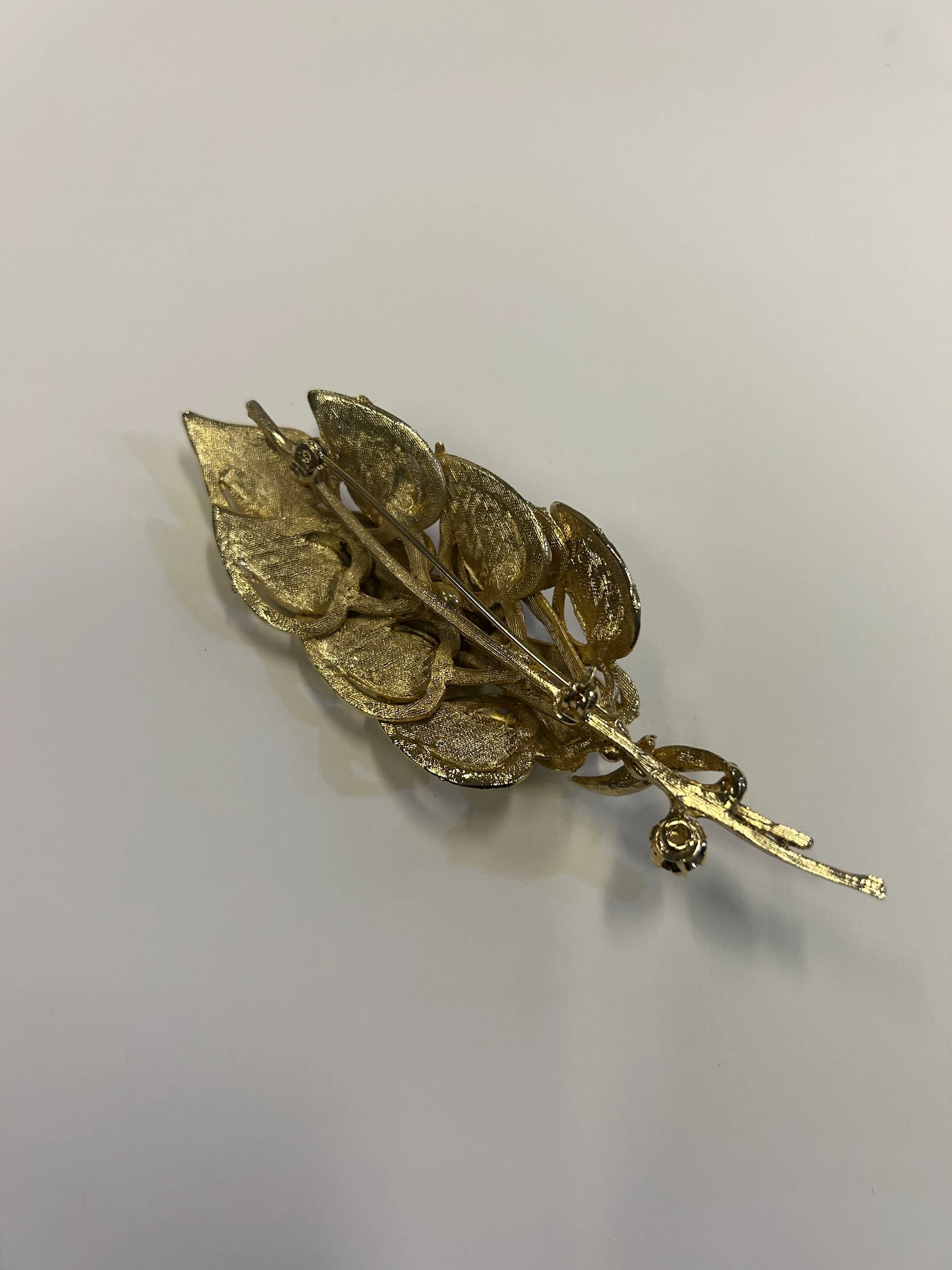 Puccini Original Golden Leaves Brooch - Faux Pearl Accent - Mid Century large 4" Puccini Original Vintage Brooch