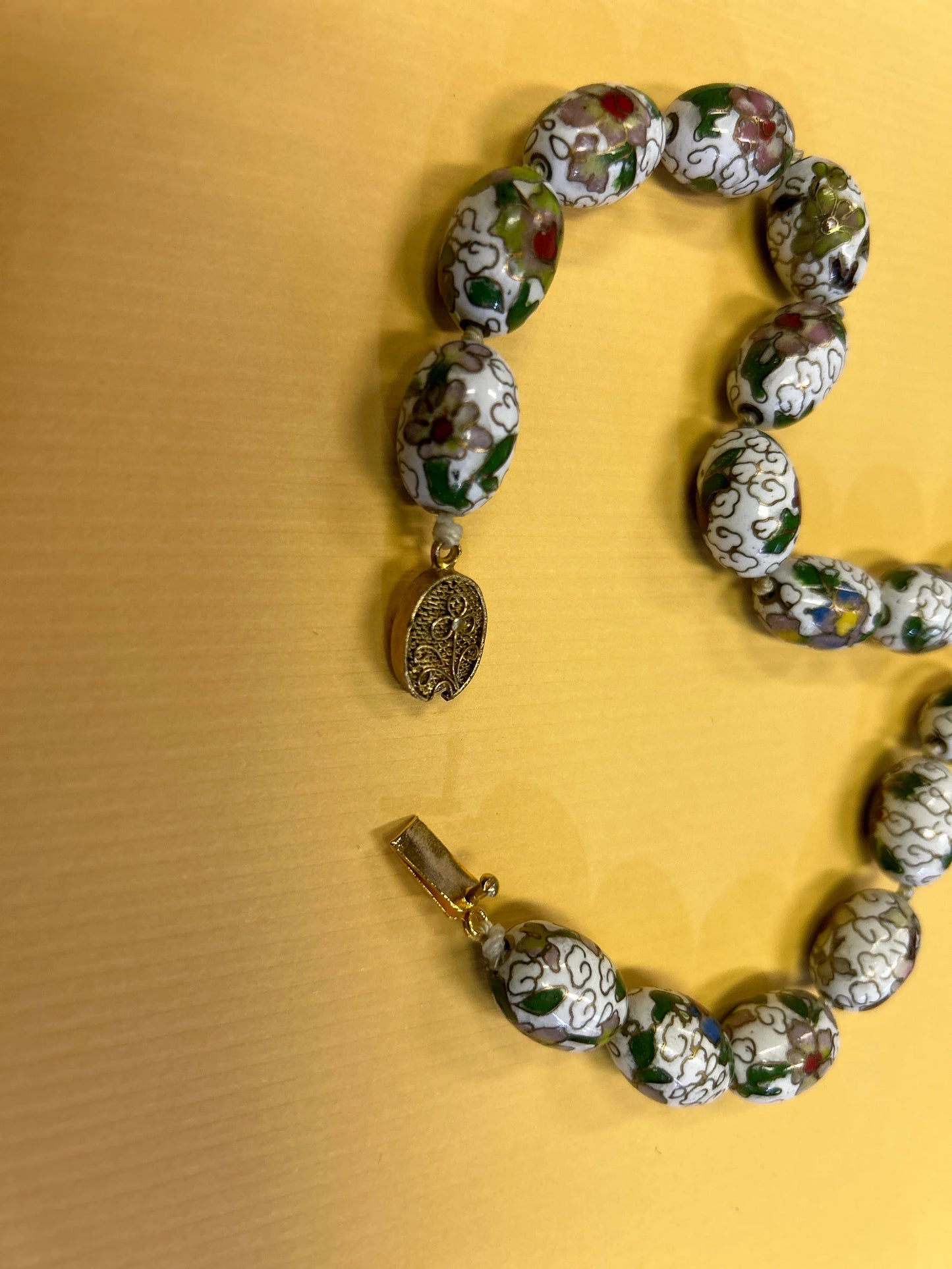 Hand Knotted Chinese Cloissone Necklace - Gold inlay - Vintage Chinoiserie Necklace