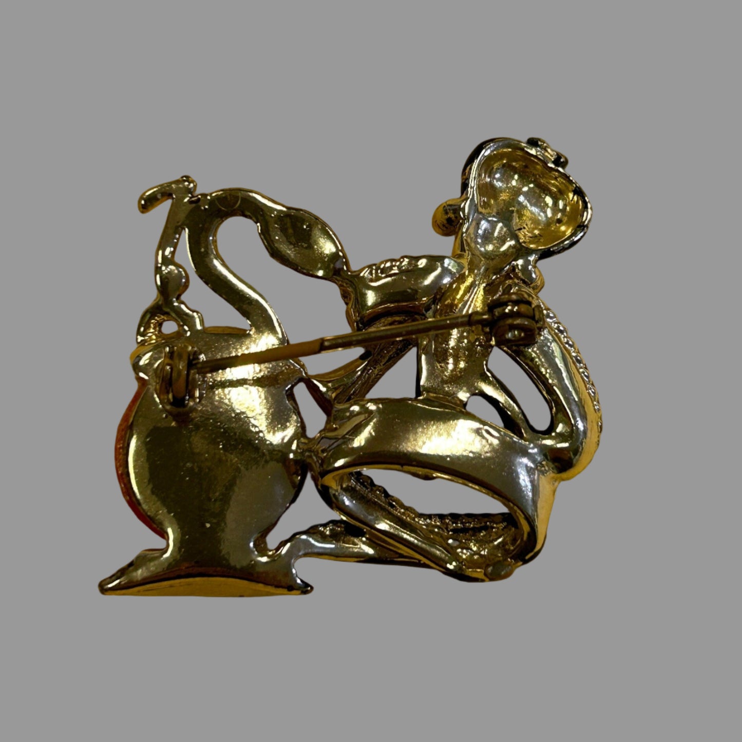 Snake Charmer Brooch With Bakelite Disk - Vintage 1930s Jewelry