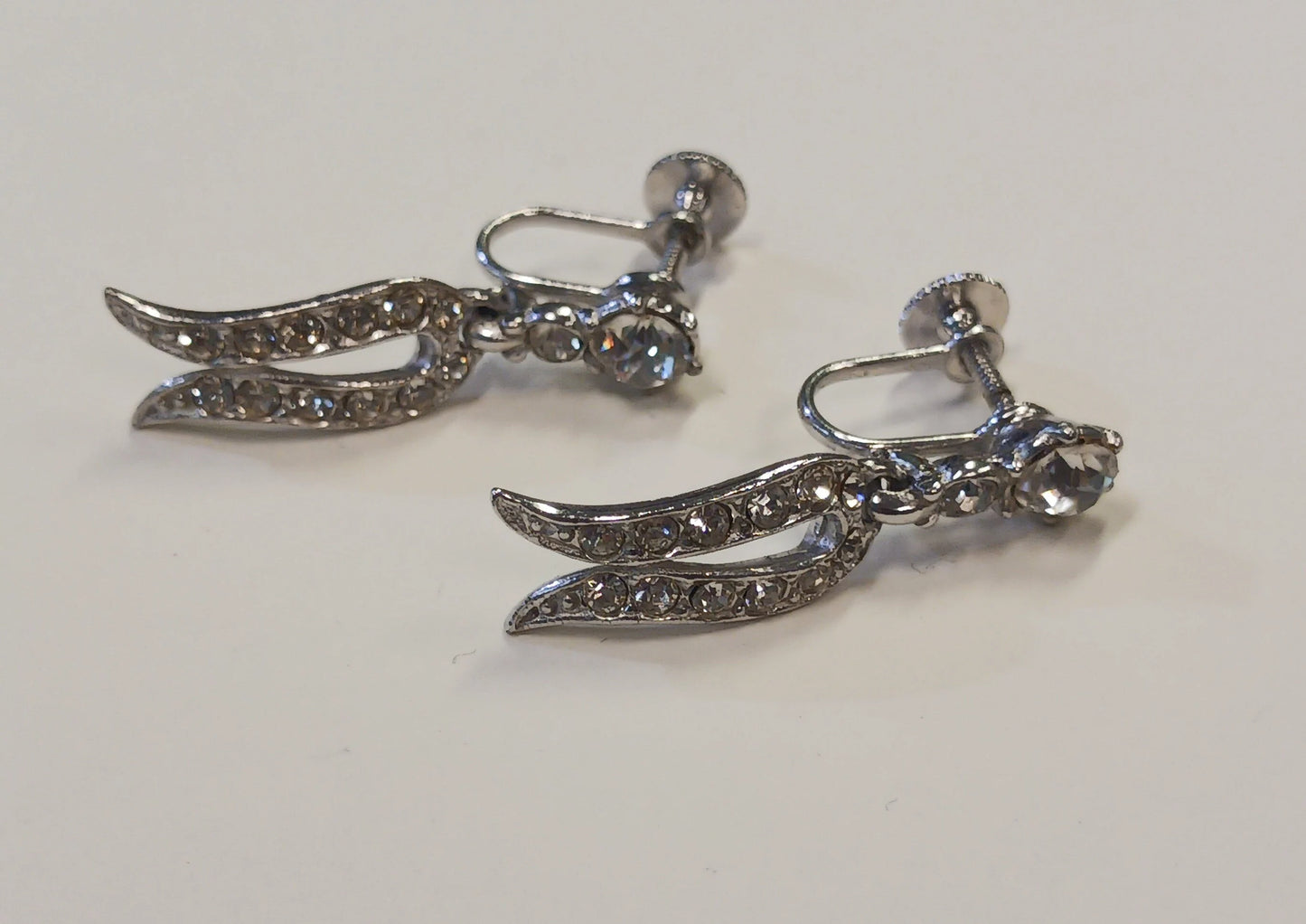 Albion Signed Contessa 3" Dangle Earrings - 1950s Vintage - Vintage Rhinestone Screw Back Earrings