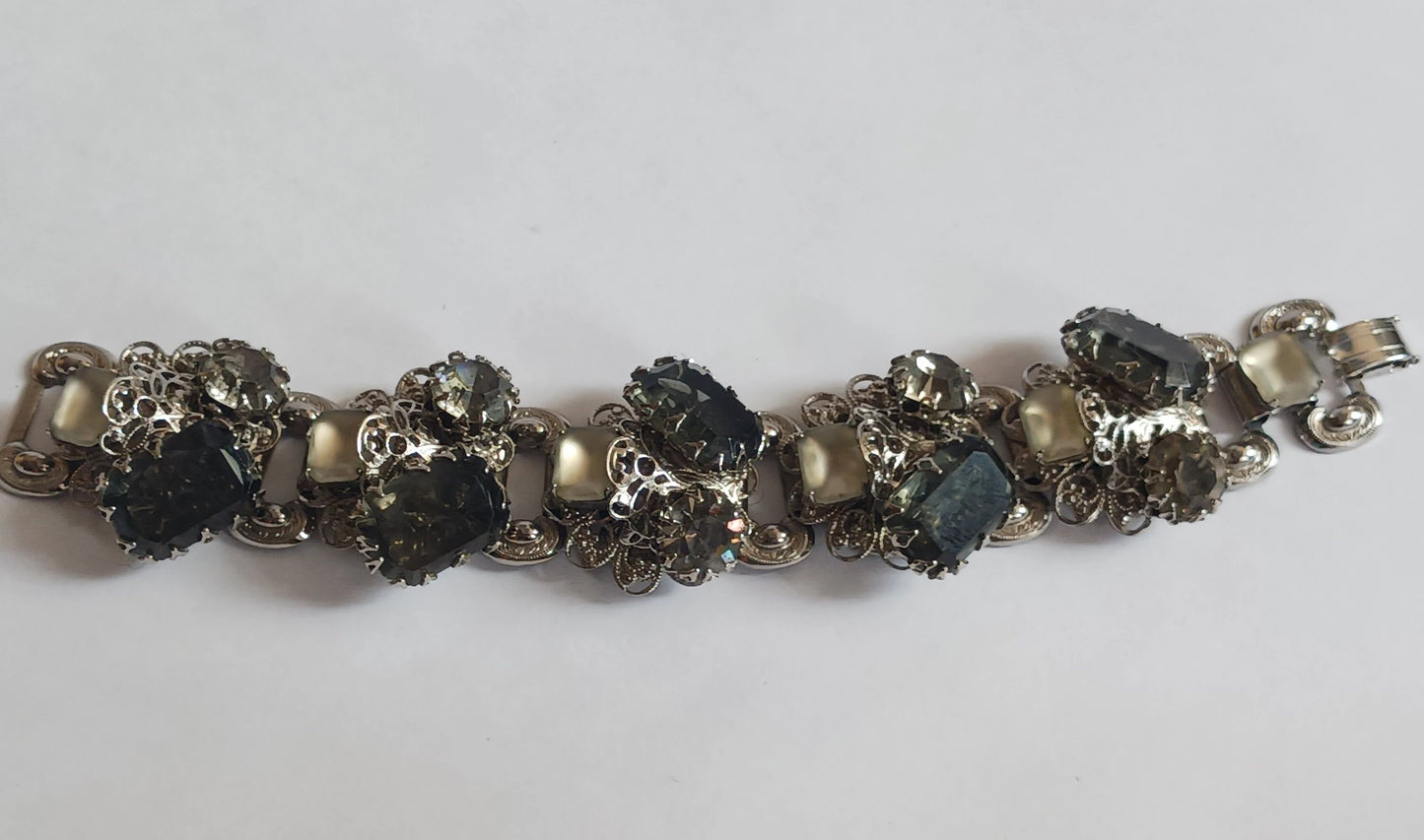 Chunky Rhinestone Bracelet and Clip-On Earring Set - Vintage 1960s